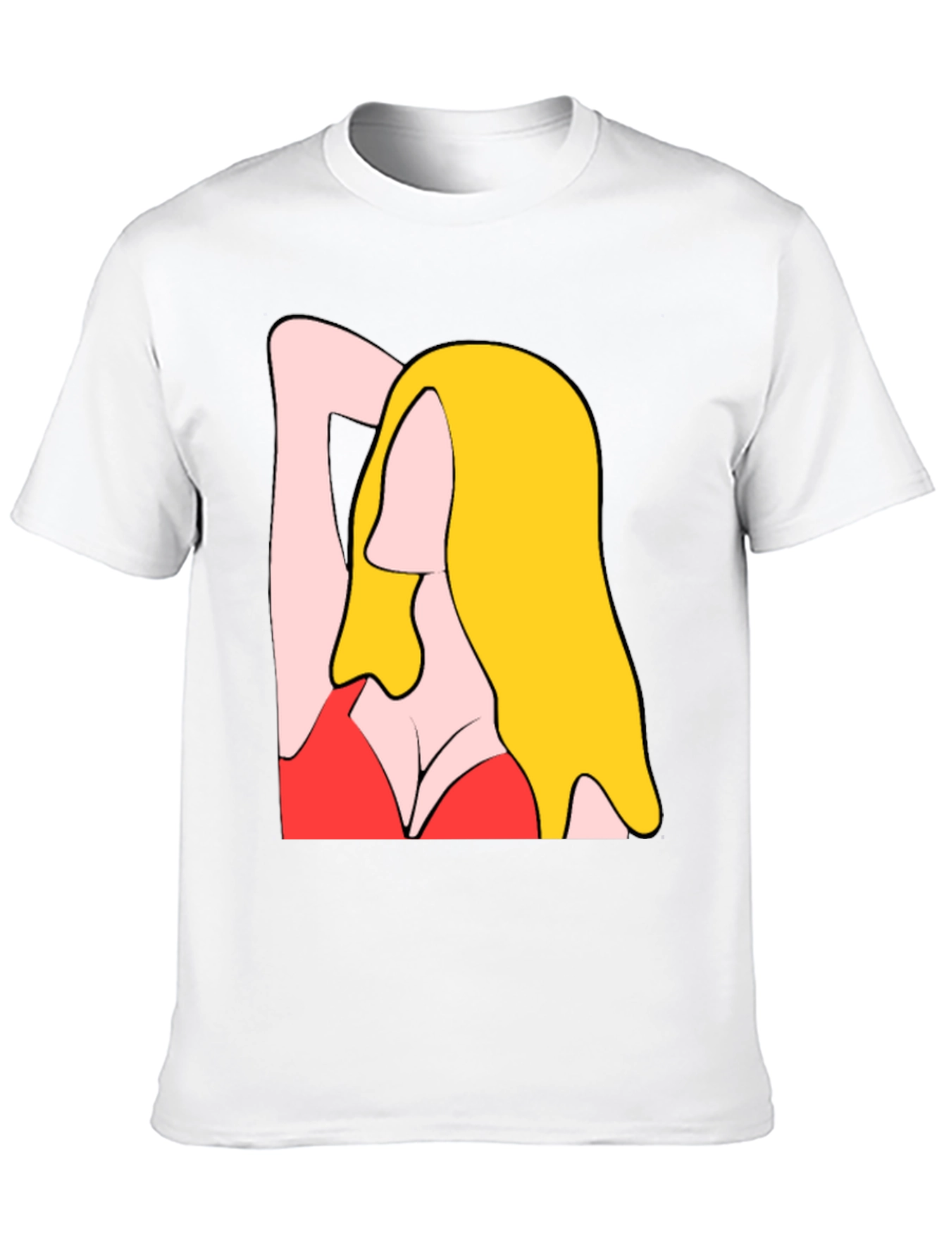 Cartoon Woman Graphic Tee - Black Cotton T-Shirt