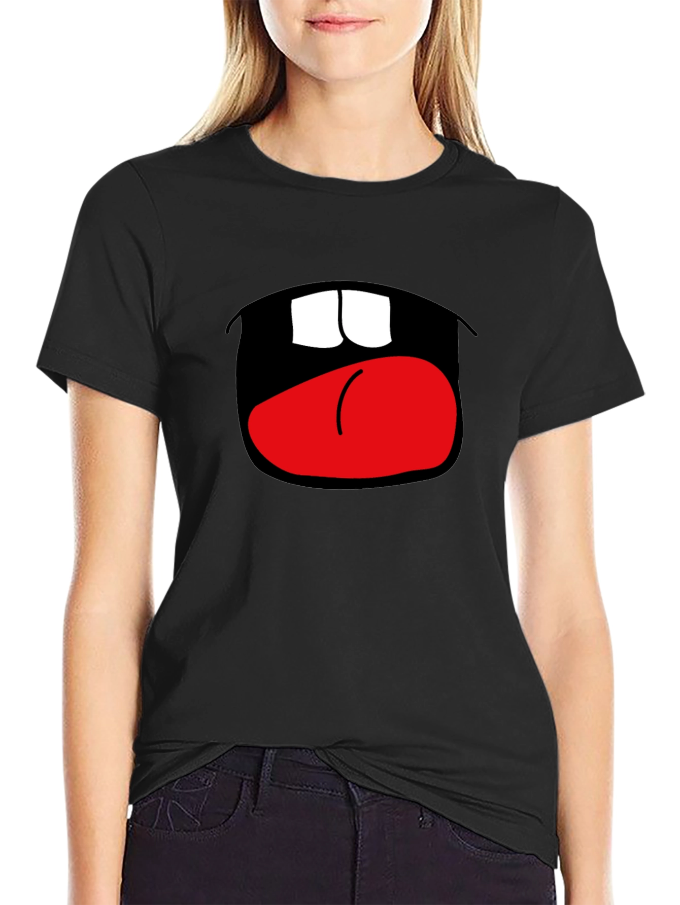 Funny Open Mouth Graphic Black T-Shirt