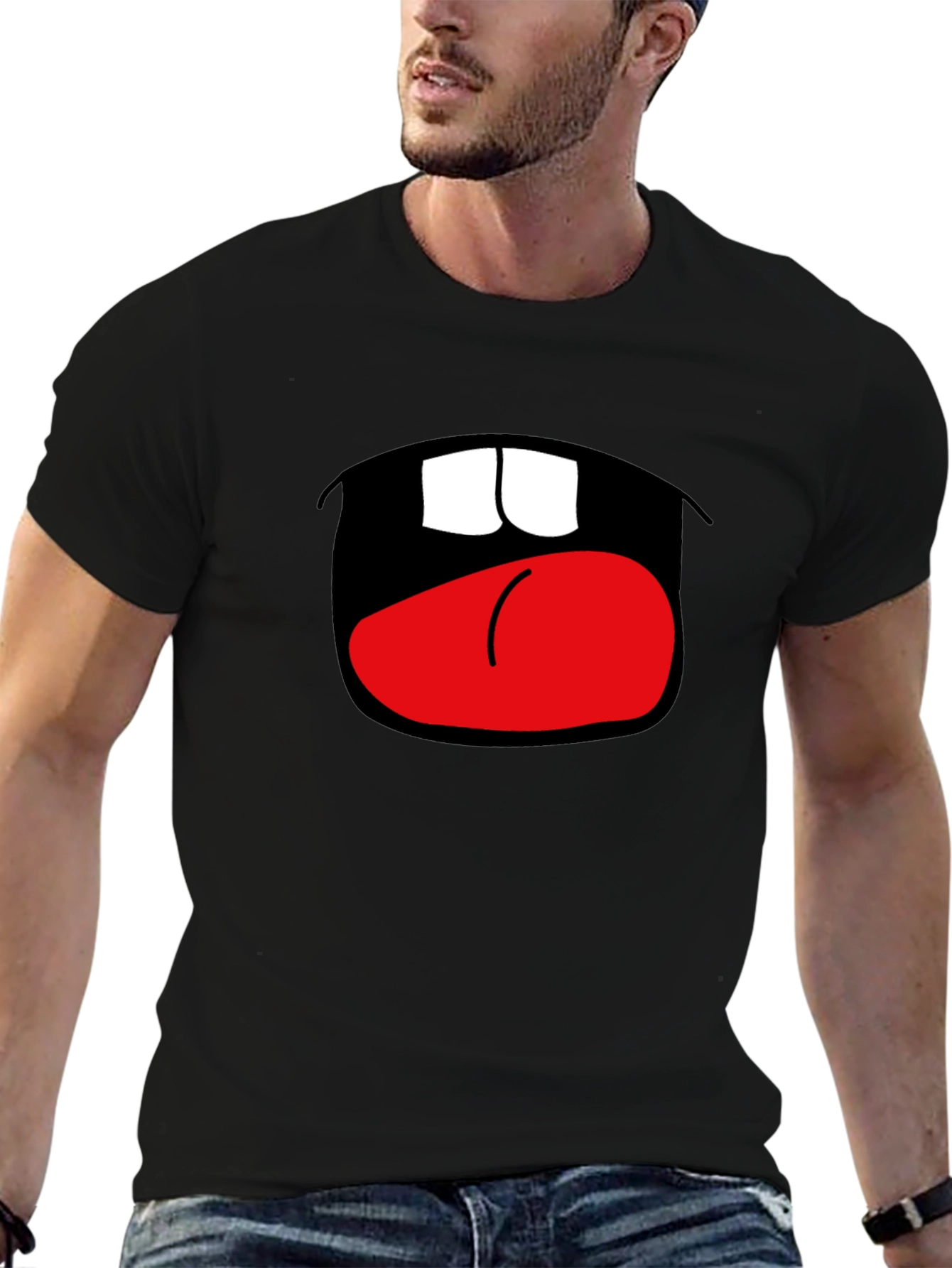 Funny Open Mouth Graphic Black T-Shirt