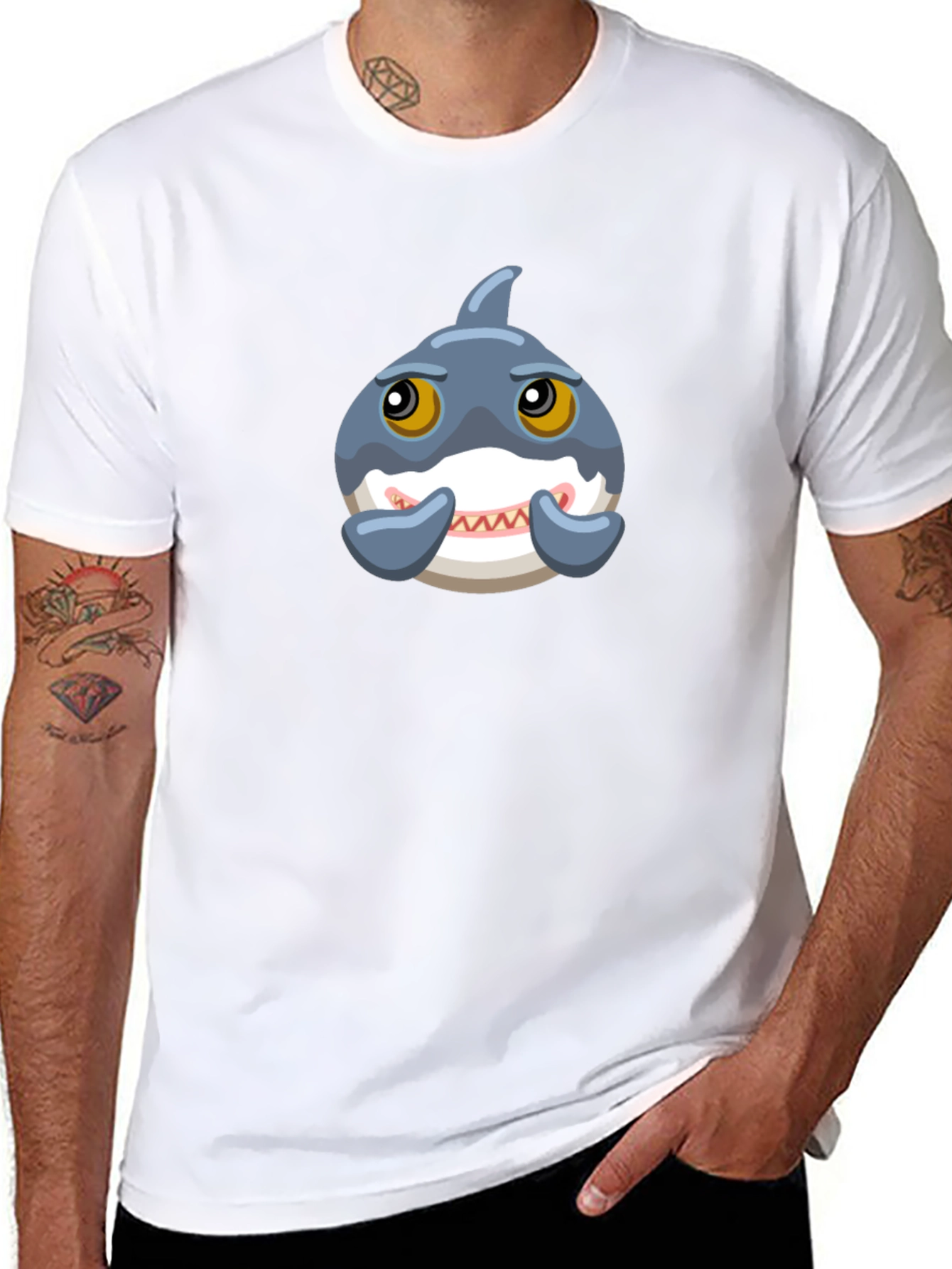 Cute Cartoon Shark Graphic Tee - Black