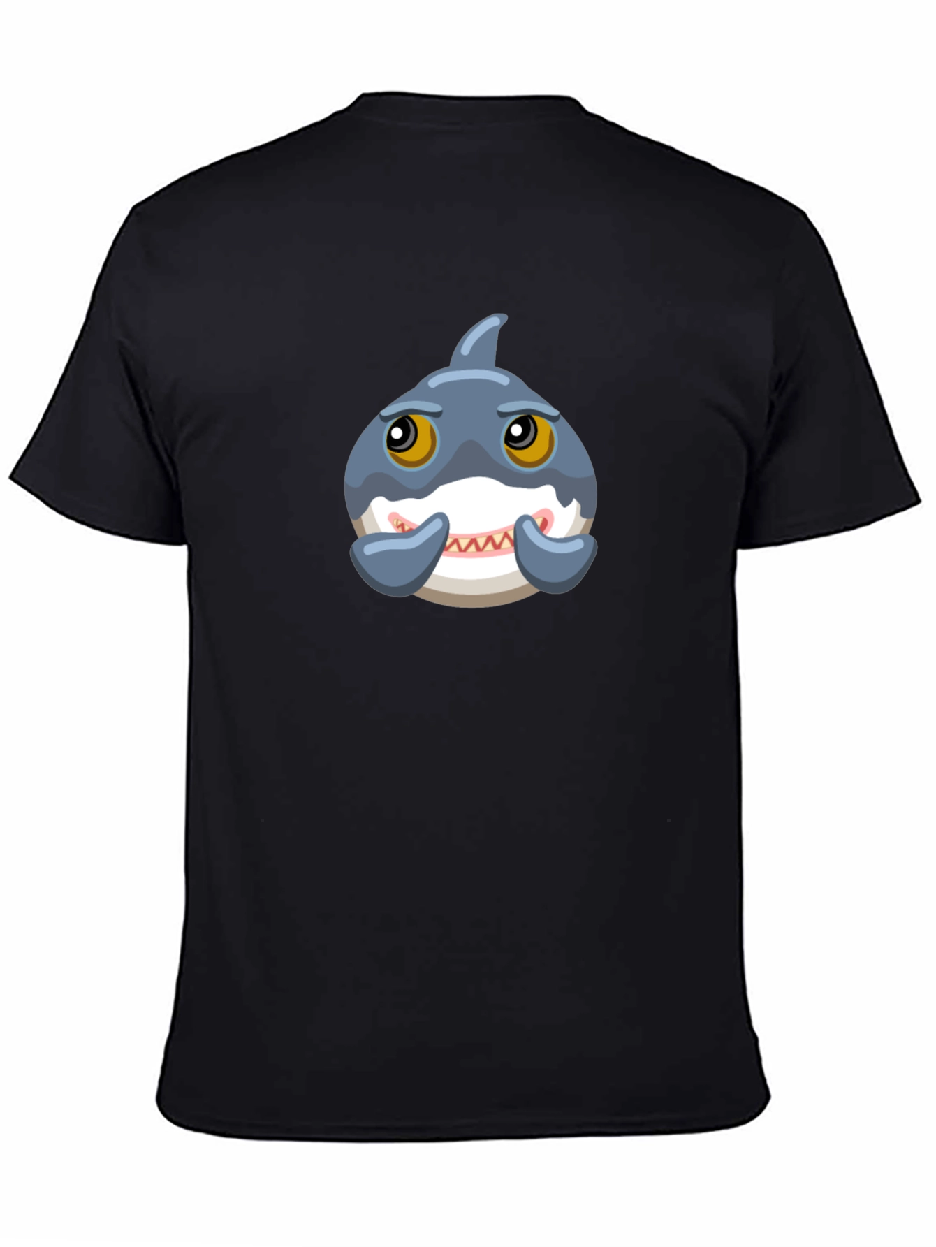 Cute Cartoon Shark Graphic Tee - Black