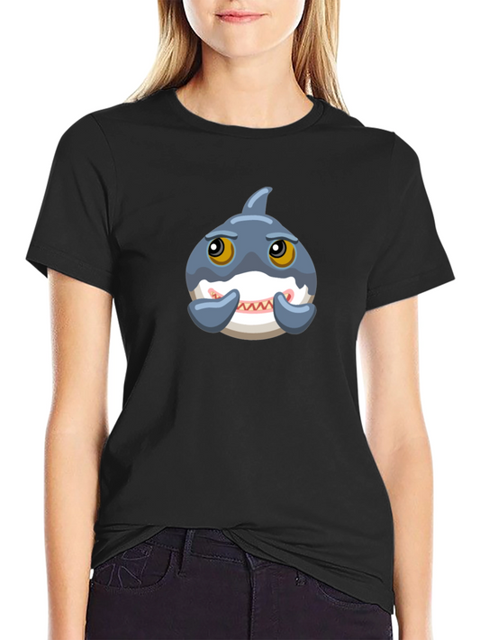 Cute Cartoon Shark Graphic Tee - Black