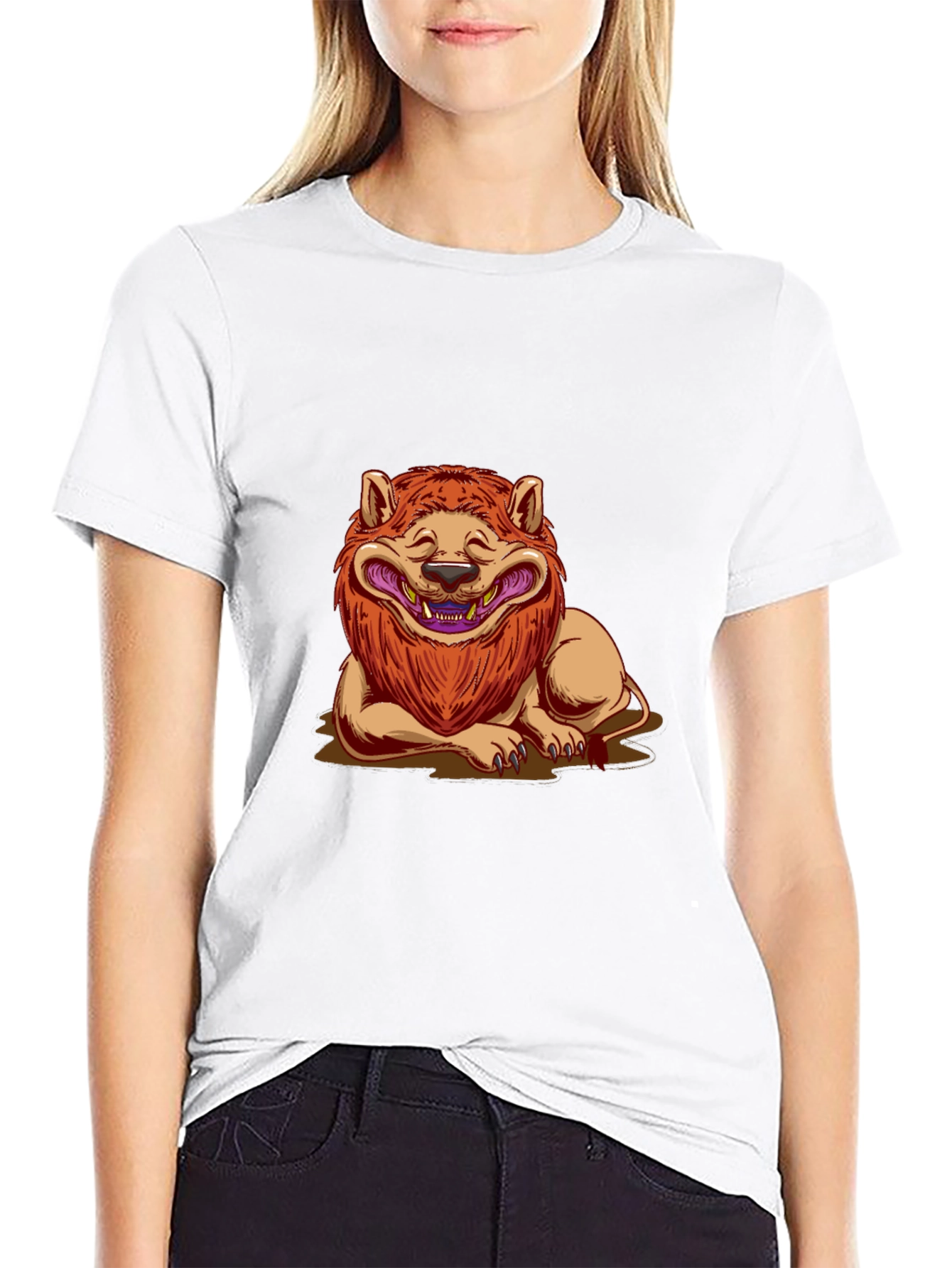 Lion Cartoon Graphic Black T-Shirt
