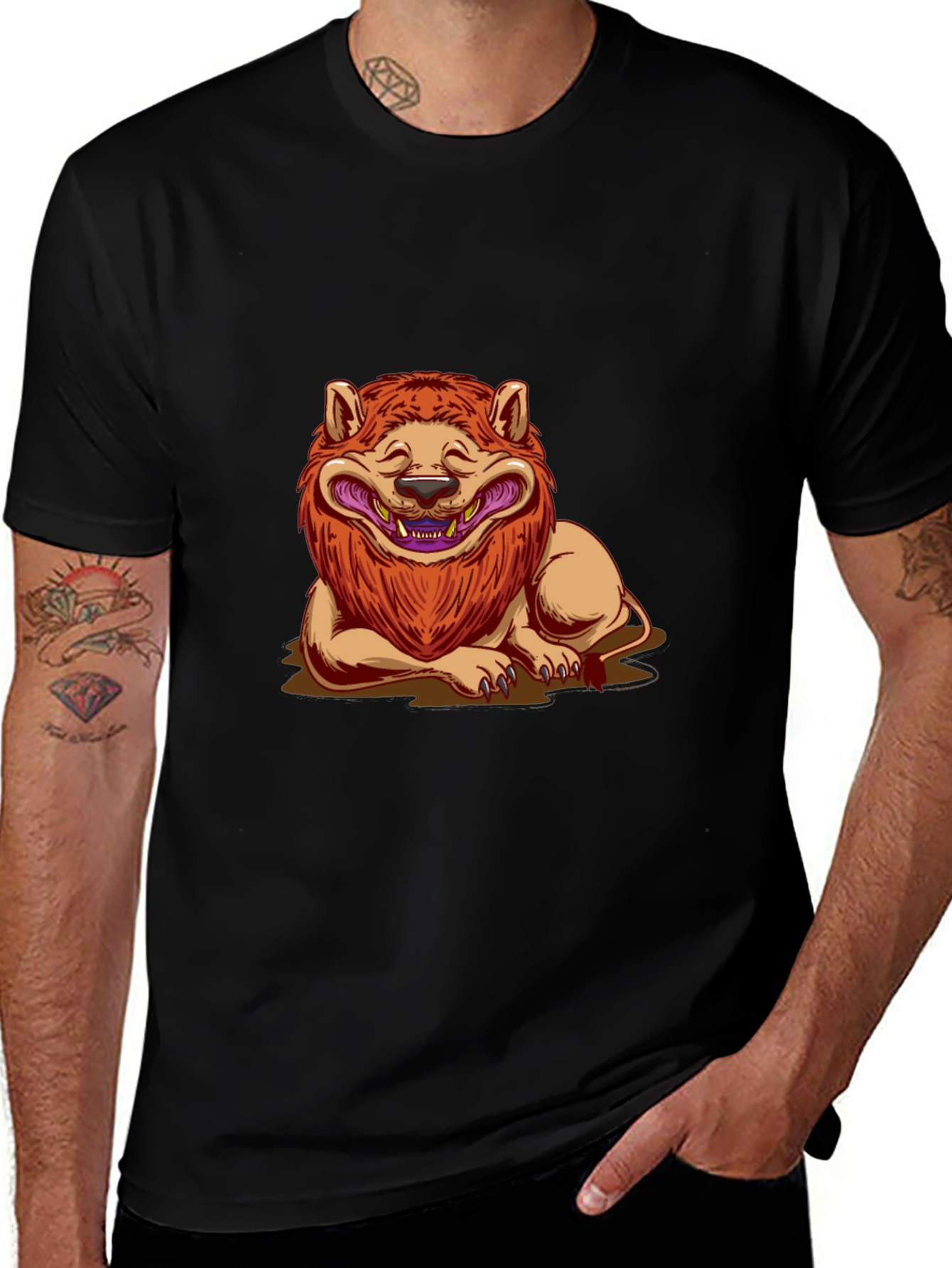 Lion Cartoon Graphic Black T-Shirt
