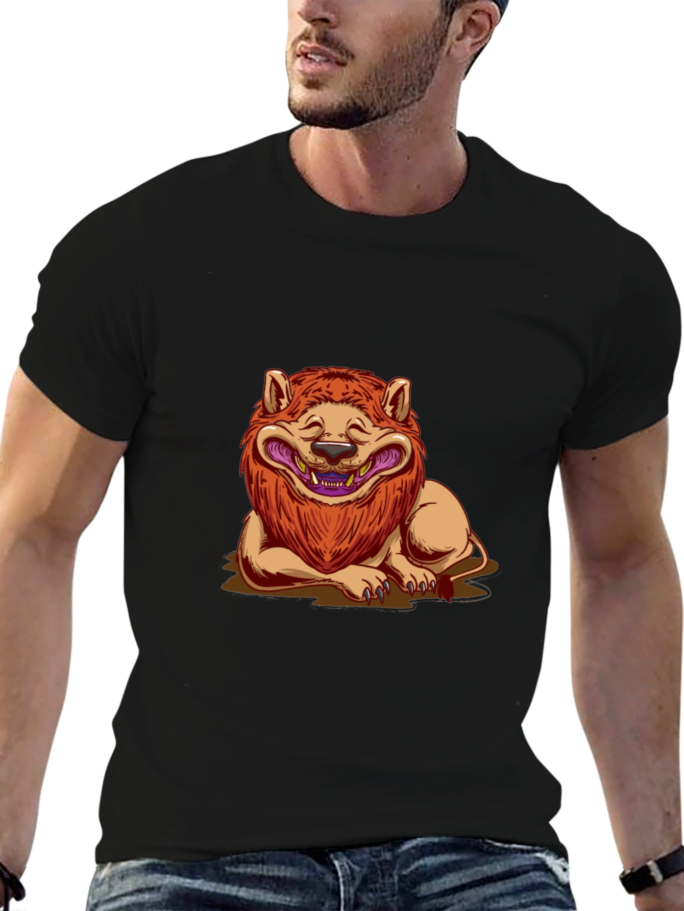 Lion Cartoon Graphic Black T-Shirt