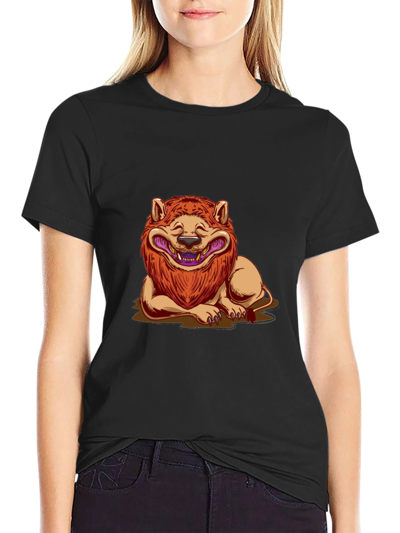 Lion Cartoon Graphic Black T-Shirt