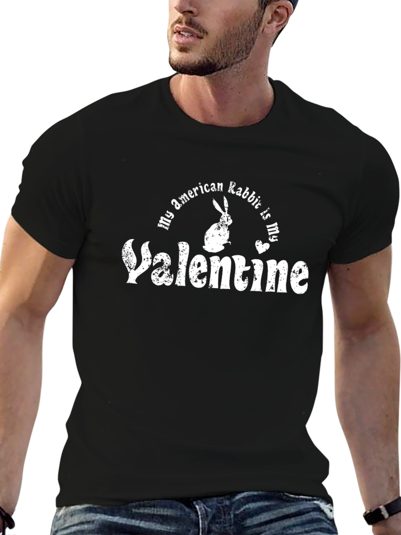 Rabbit Valentine T-Shirt - Unisex Black Cotton Tee