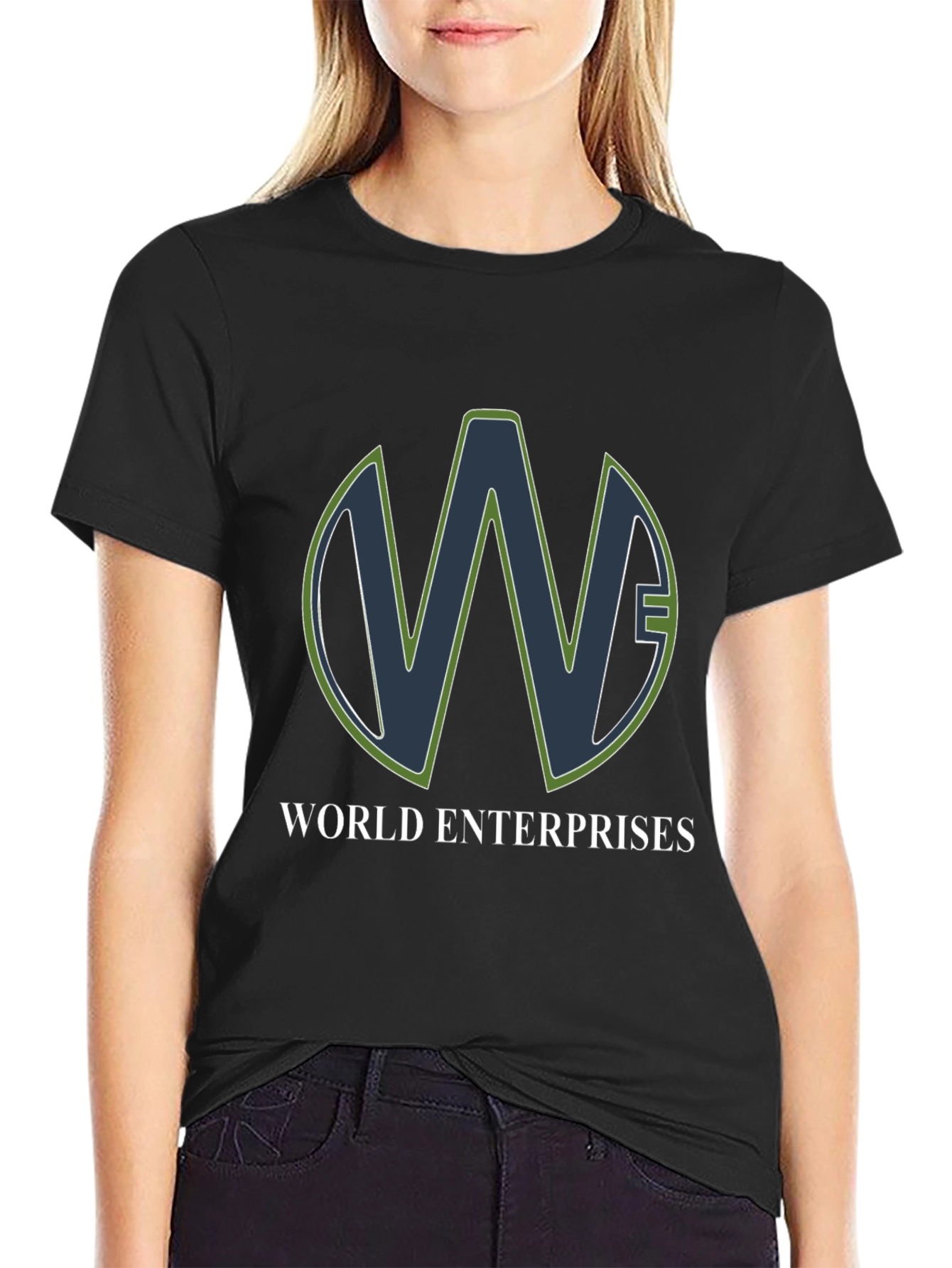 World Enterprises Black T-Shirt - Unique Logo Design