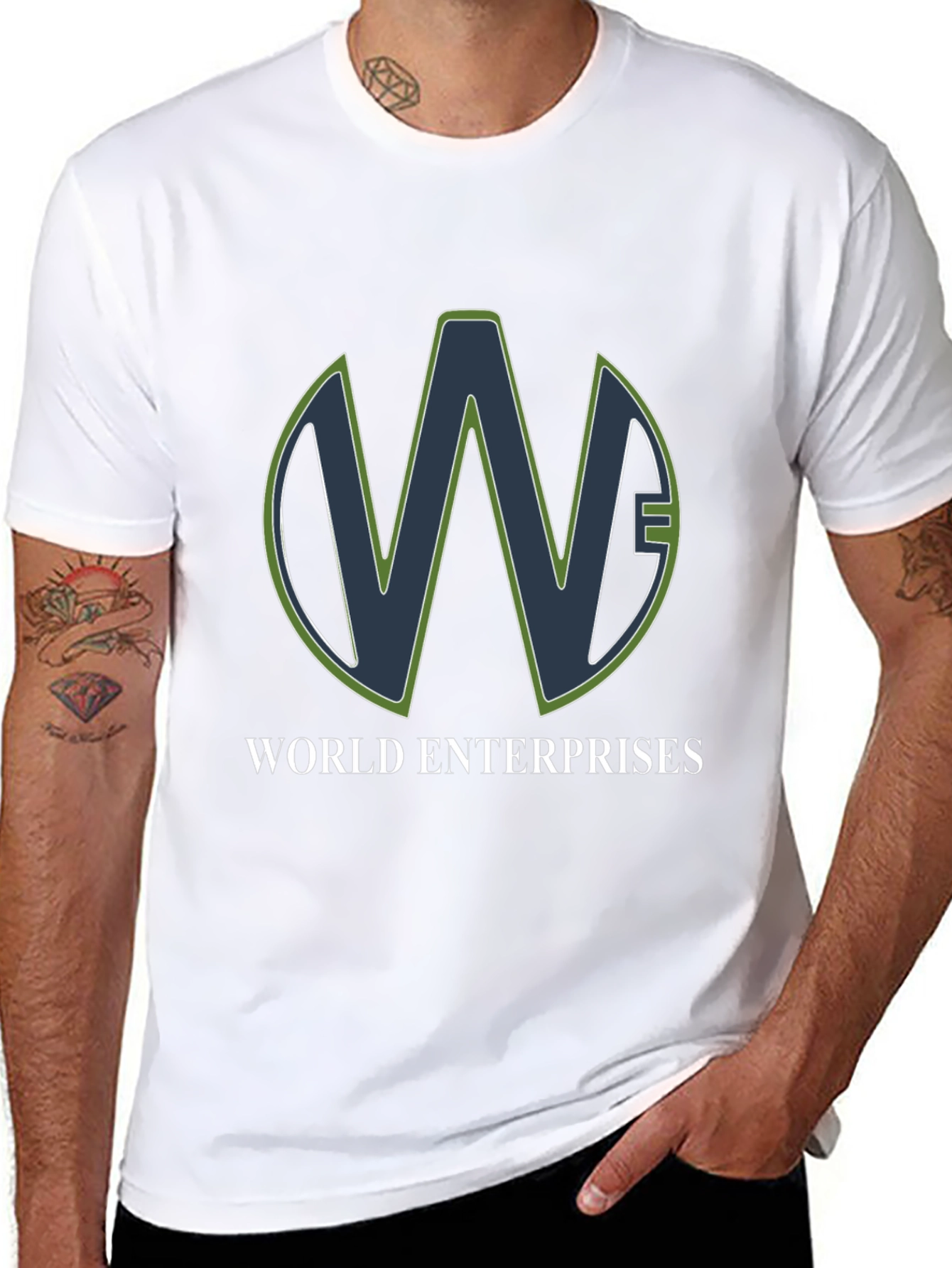World Enterprises Black T-Shirt - Unique Logo Design