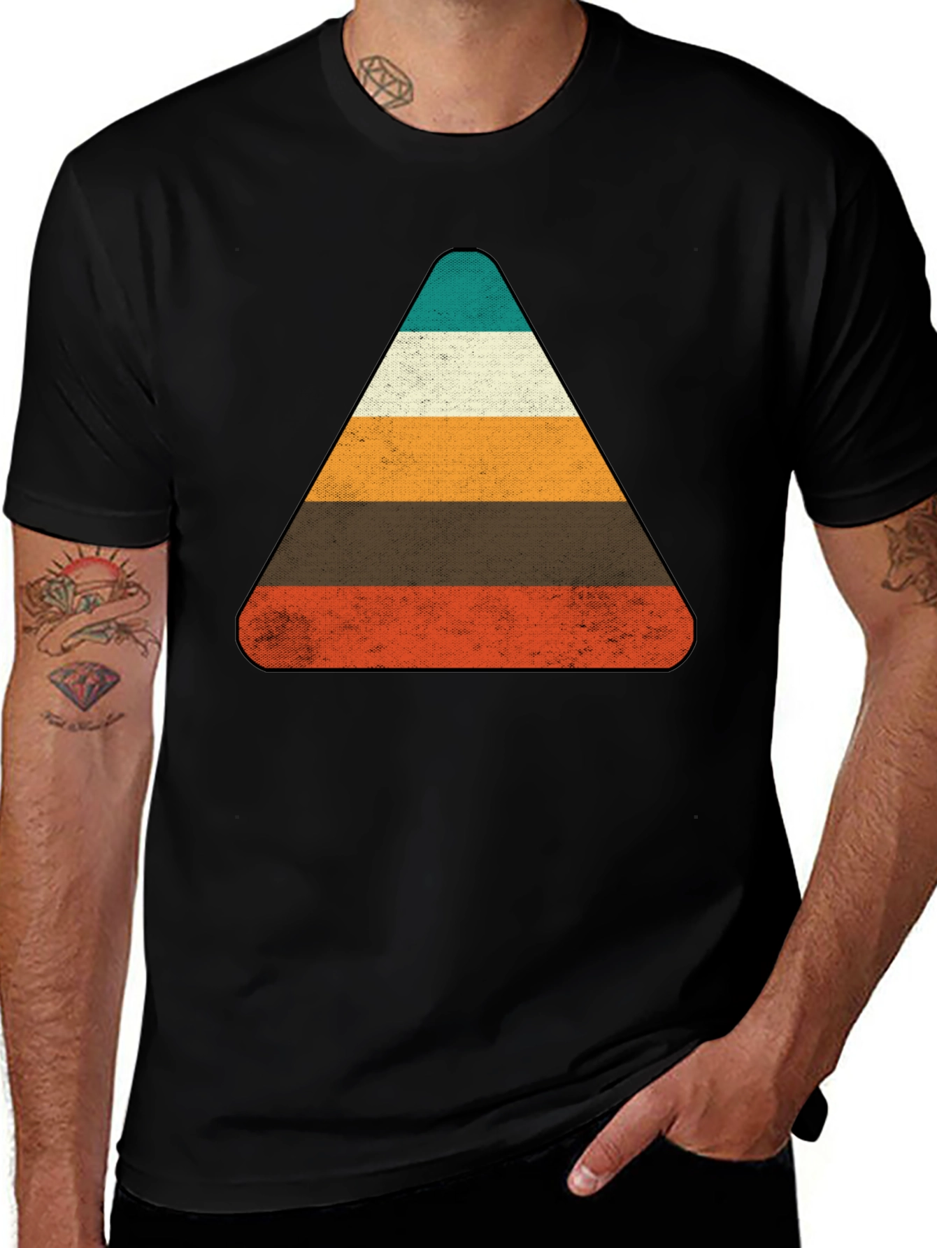 Retro Striped Triangle Graphic T-Shirt