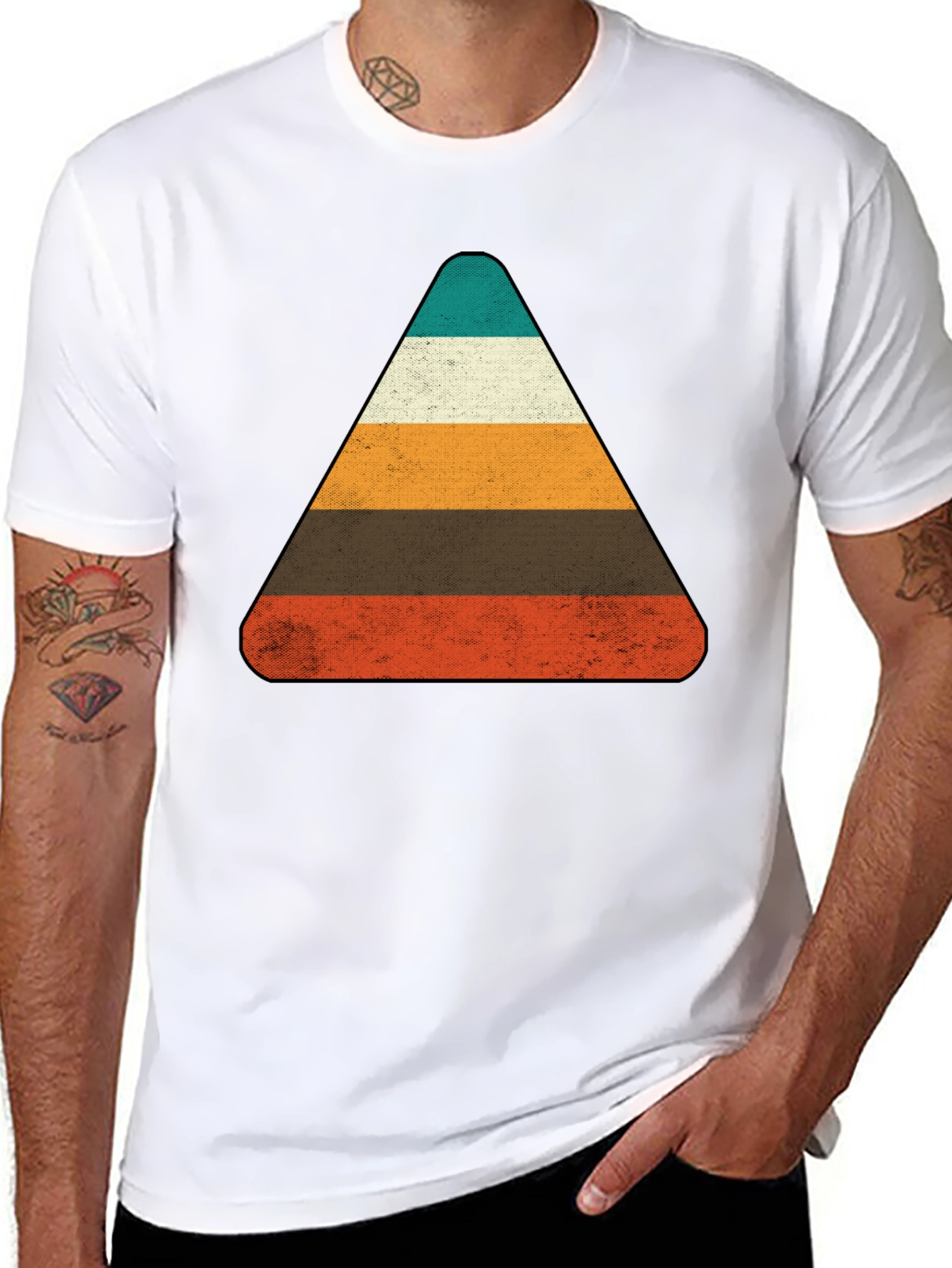 Retro Striped Triangle Graphic T-Shirt