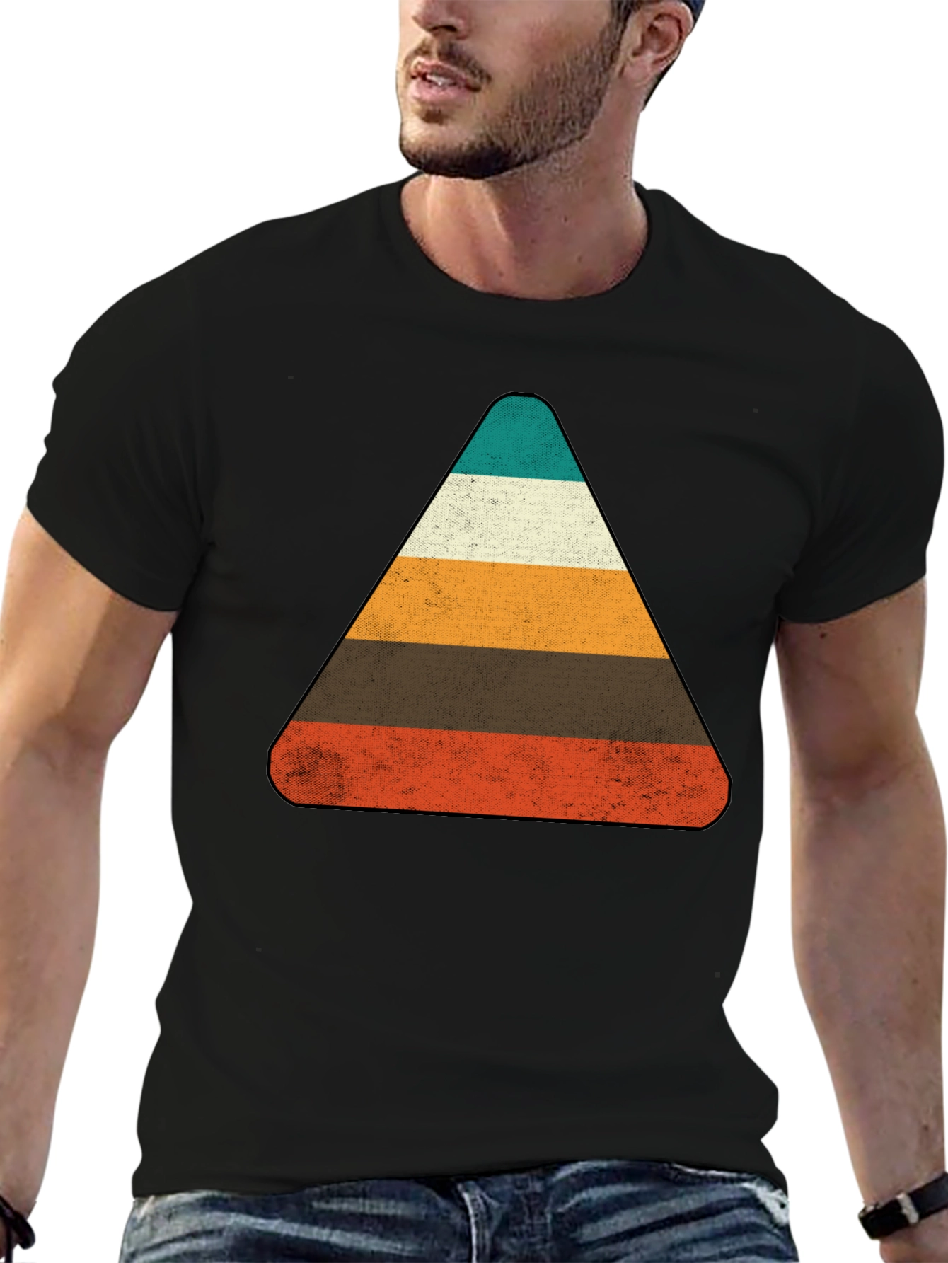 Retro Striped Triangle Graphic T-Shirt