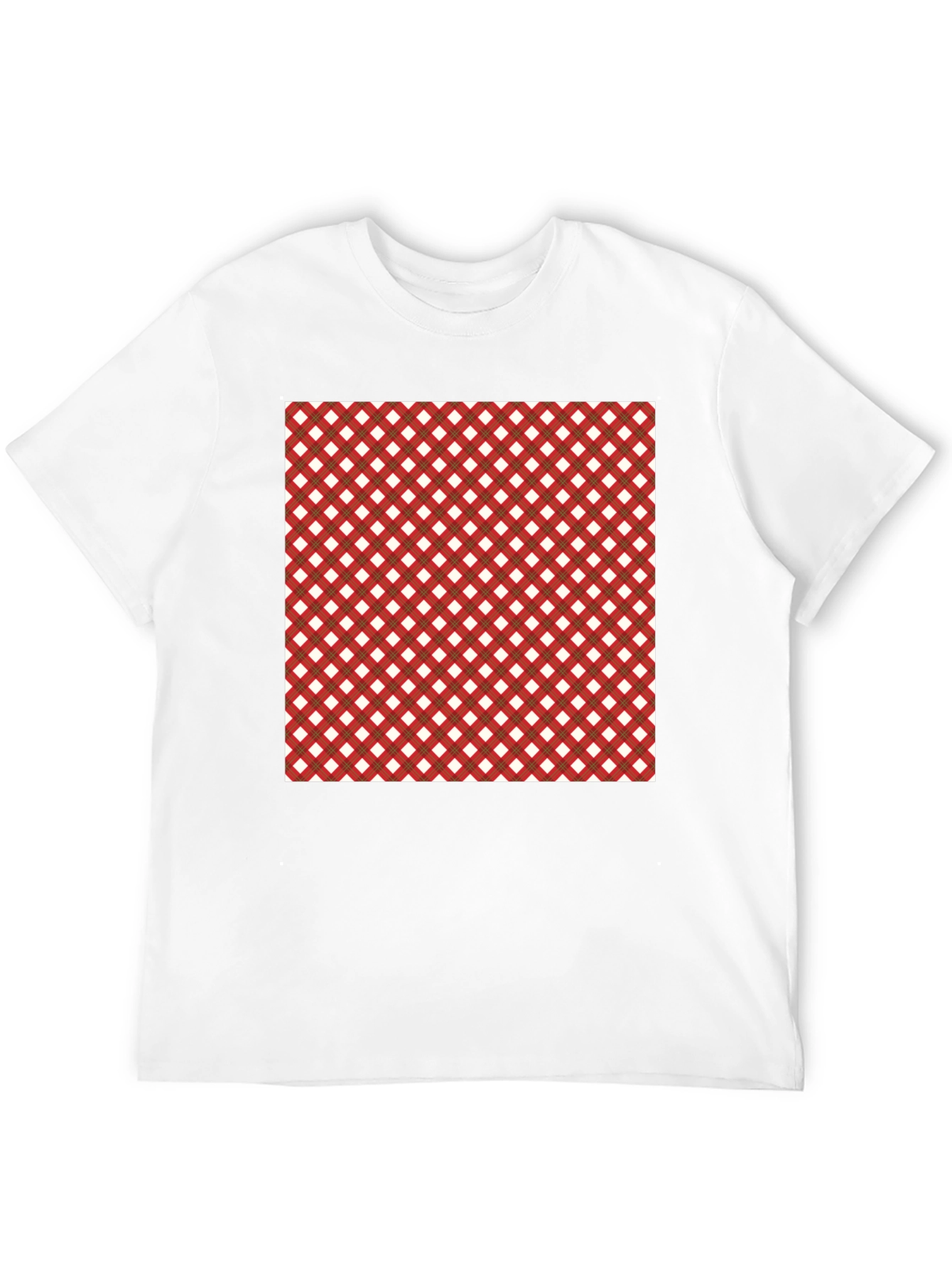Stylish Black Tee with Red & White Checkered Design