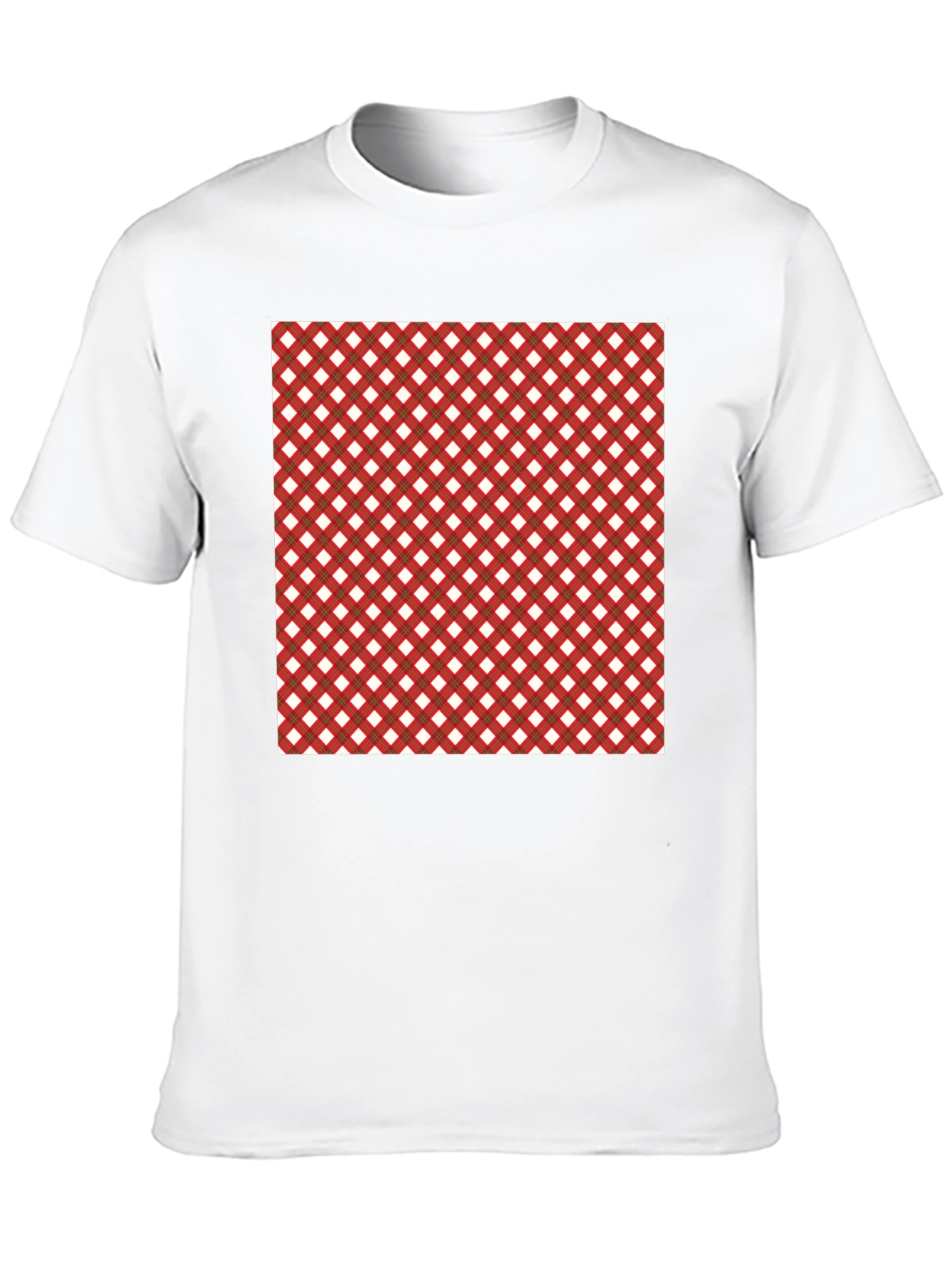 Stylish Black Tee with Red & White Checkered Design