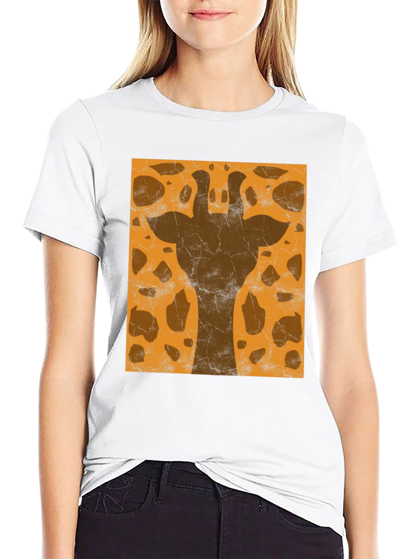 Giraffe Print Graphic Tee - Stylish Black T-Shirt