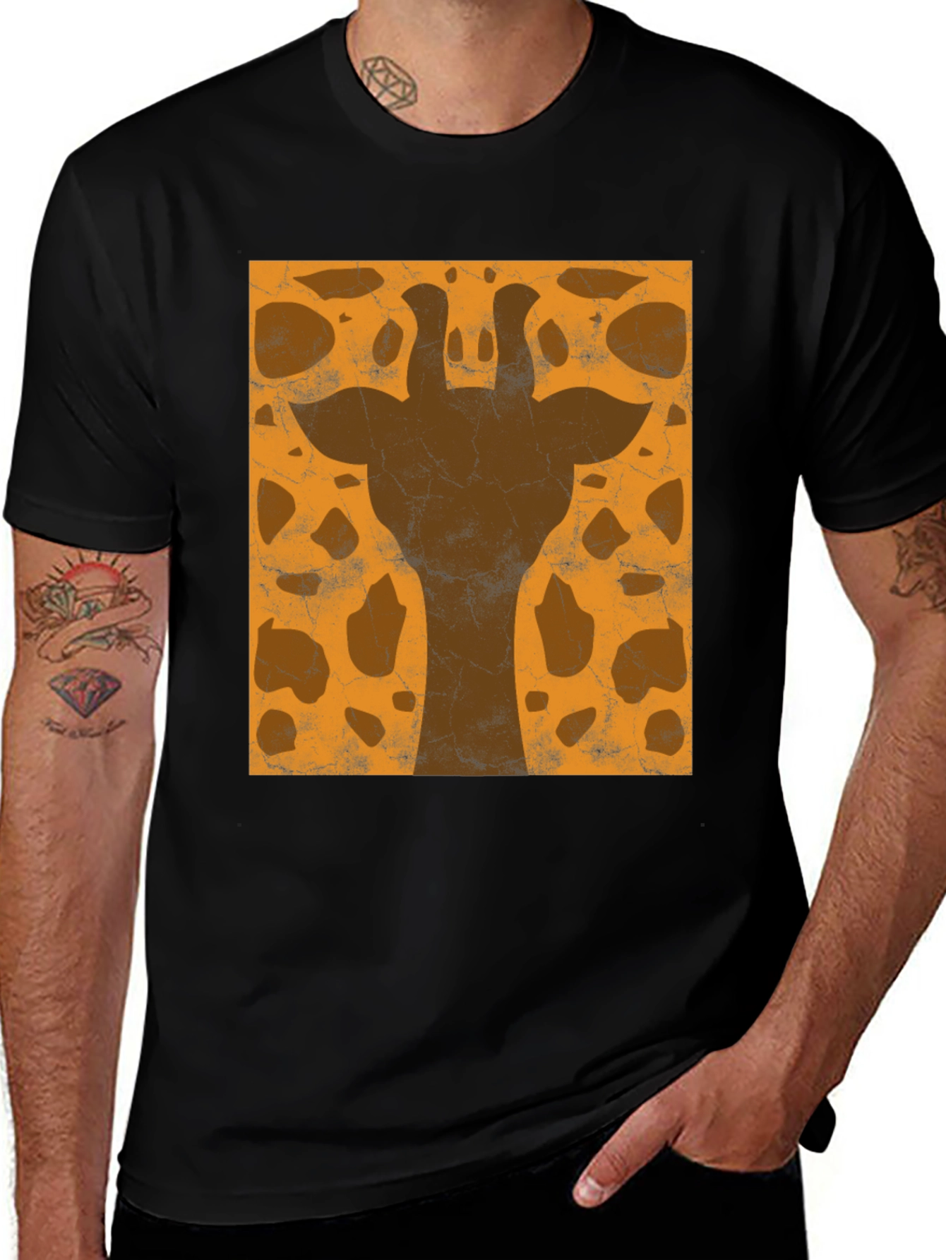 Giraffe Print Graphic Tee - Stylish Black T-Shirt