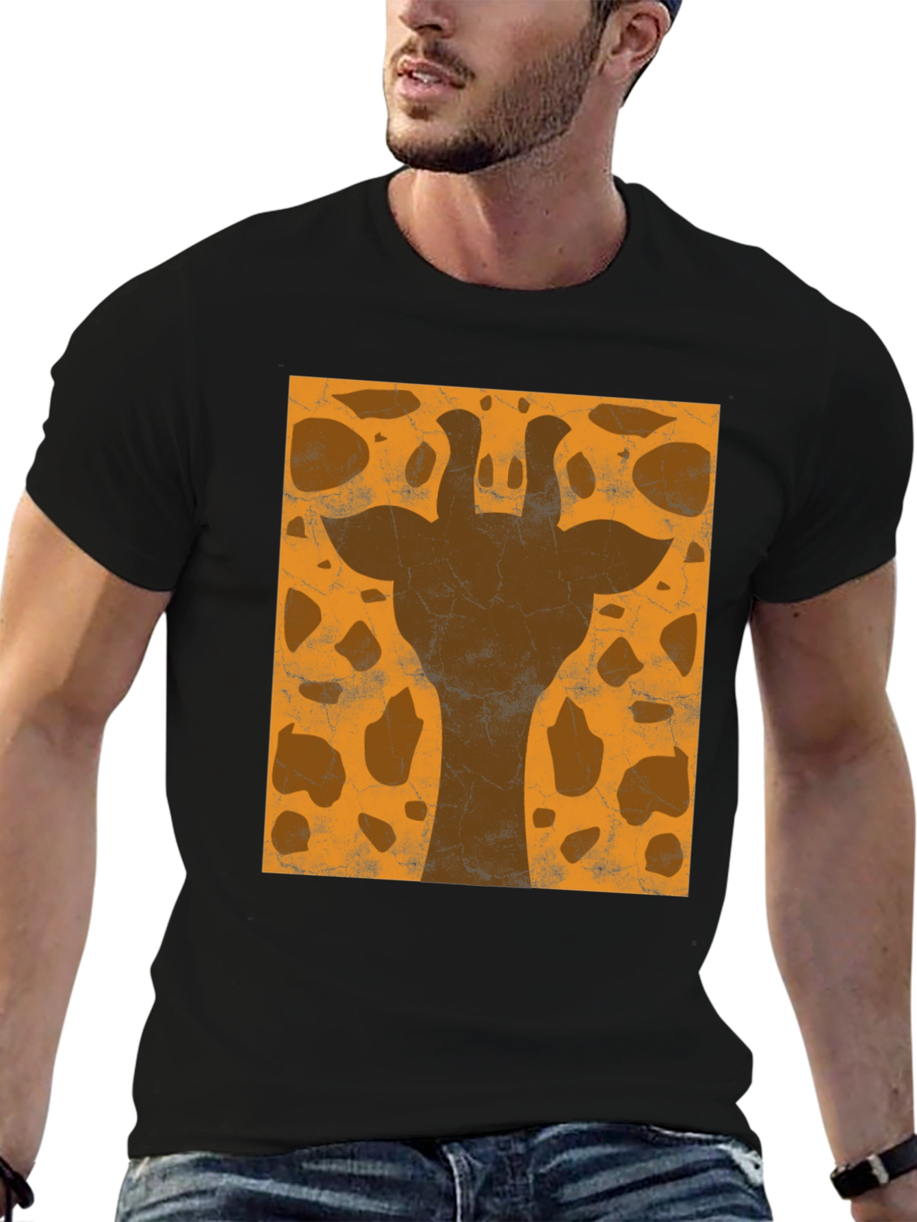 Giraffe Print Graphic Tee - Stylish Black T-Shirt
