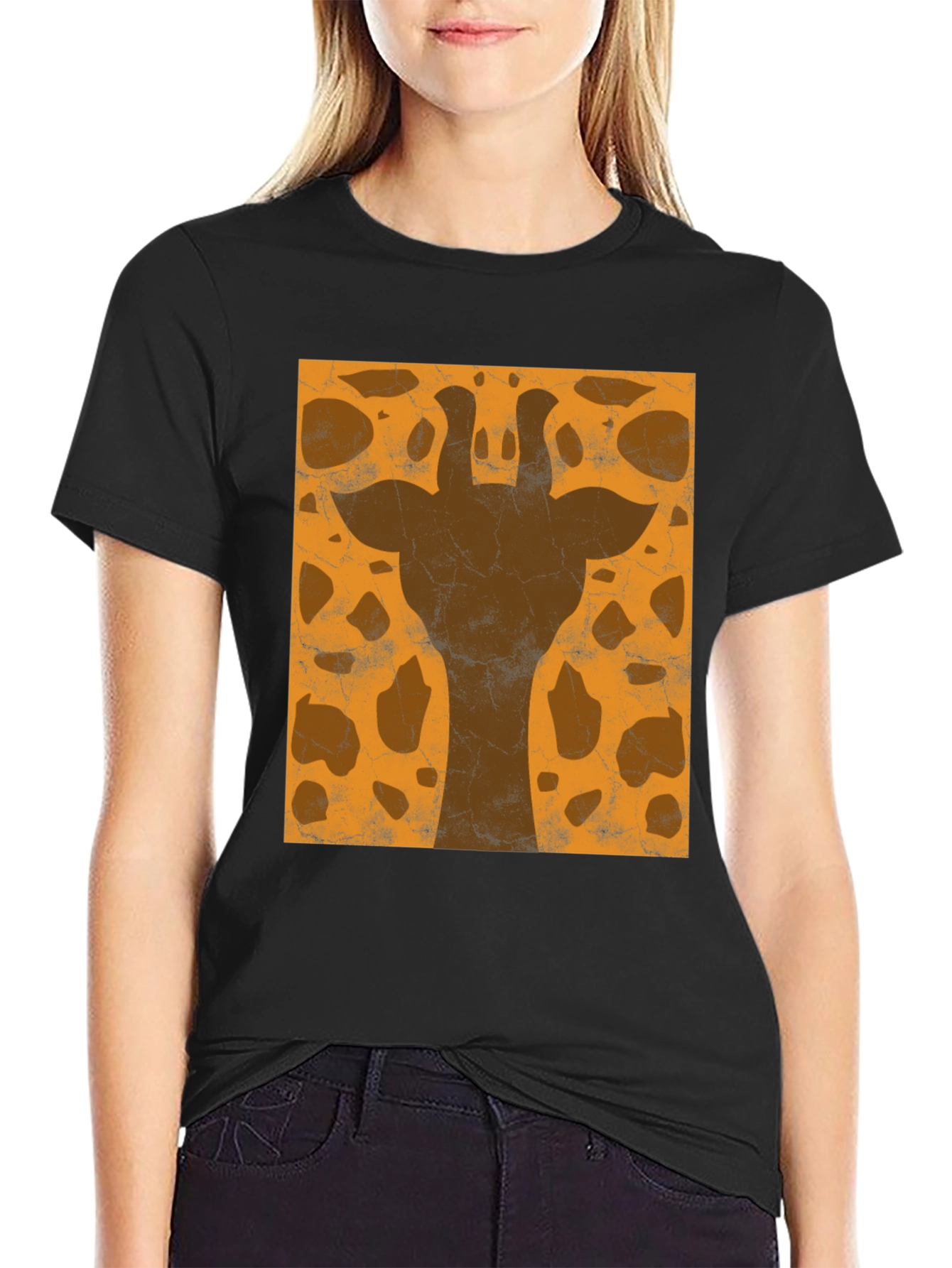 Giraffe Print Graphic Tee - Stylish Black T-Shirt