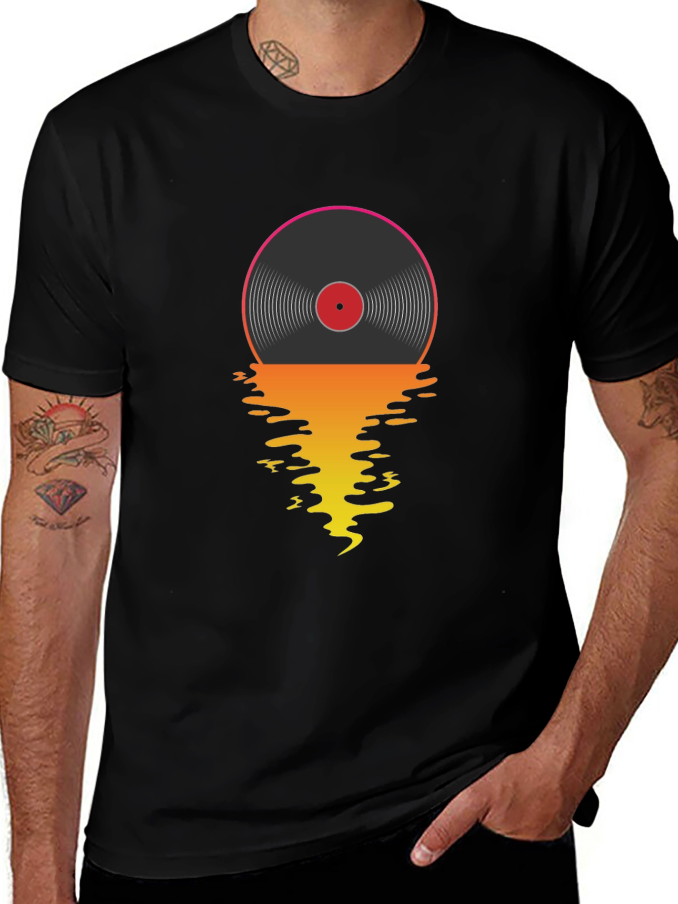 Retro Vinyl Record Sunset Graphic T-Shirt