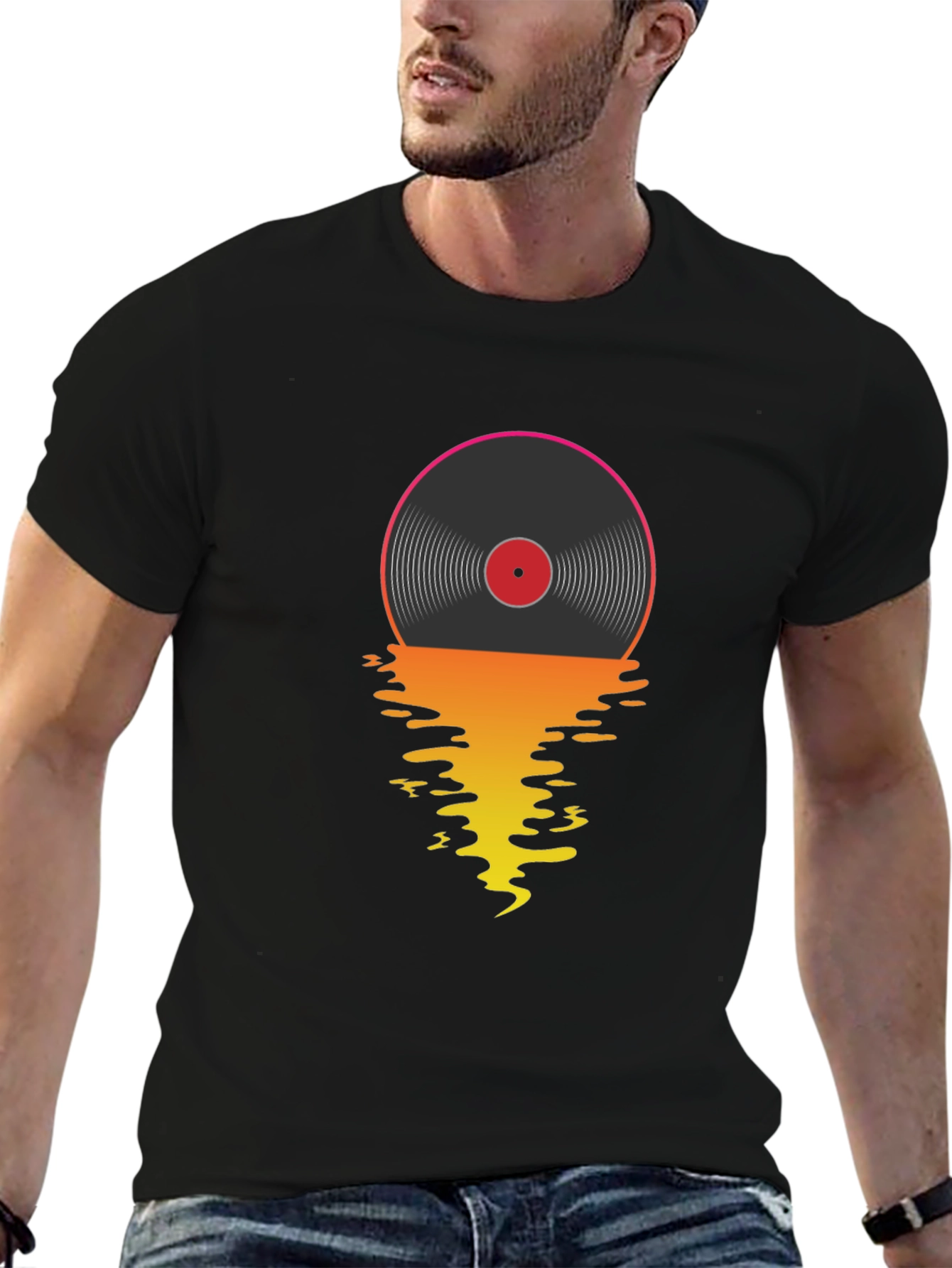 Retro Vinyl Record Sunset Graphic T-Shirt
