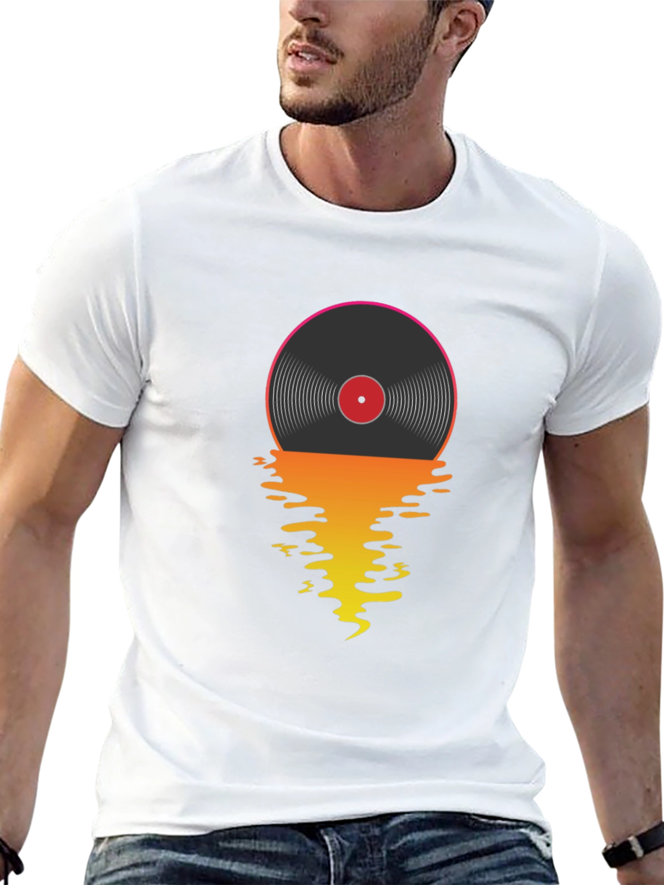 Retro Vinyl Record Sunset Graphic T-Shirt