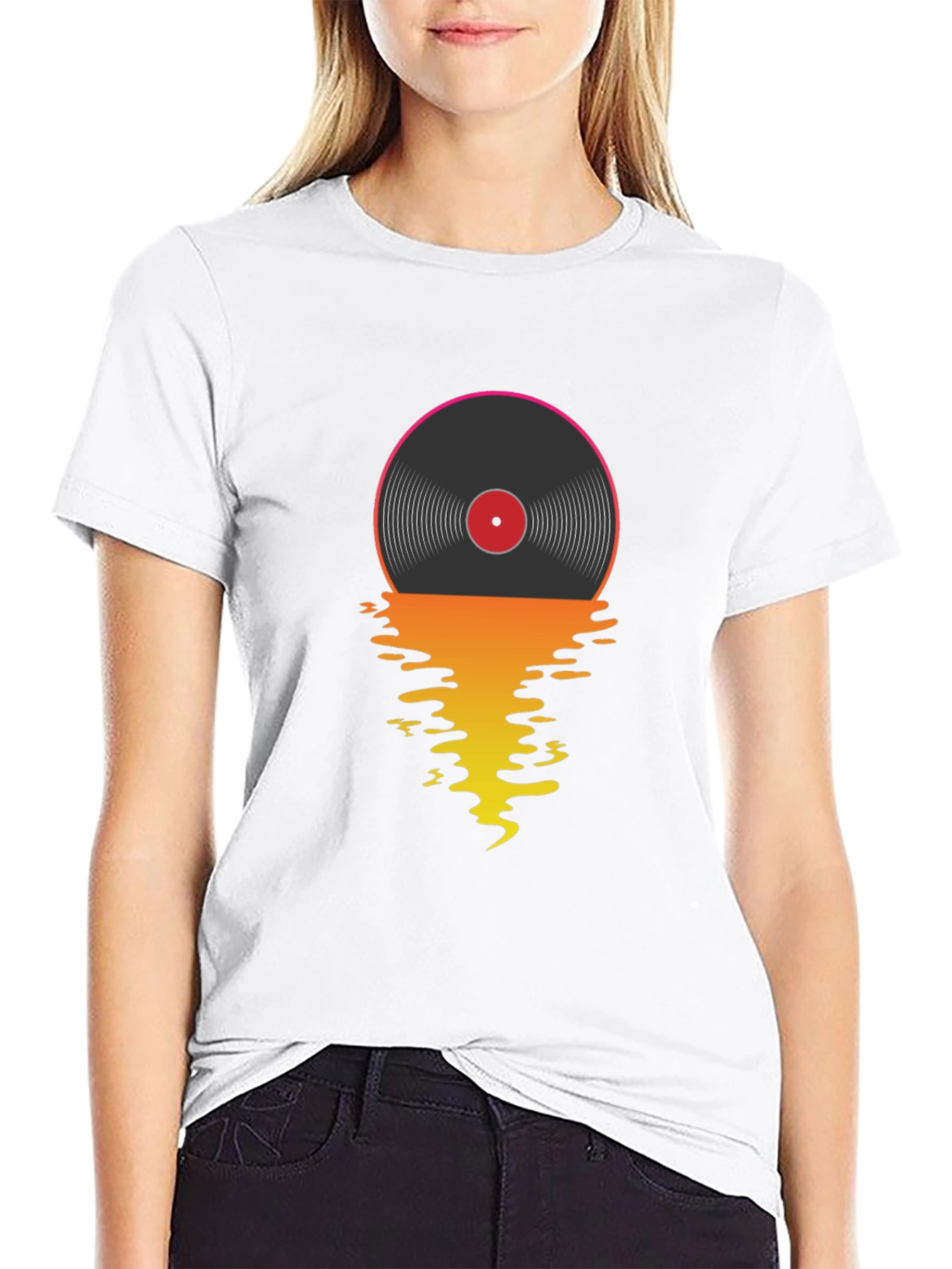 Retro Vinyl Record Sunset Graphic T-Shirt