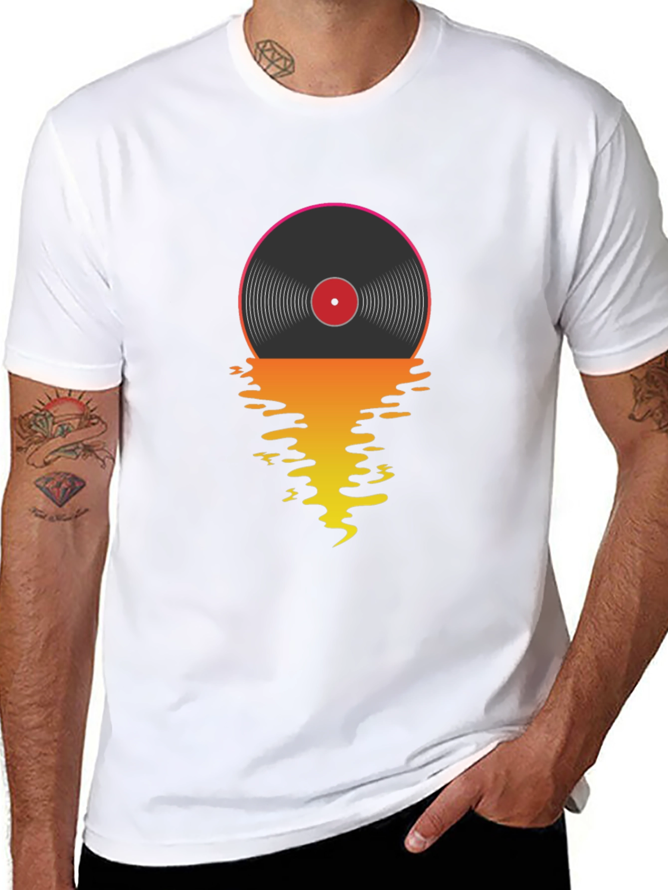 Retro Vinyl Record Sunset Graphic T-Shirt