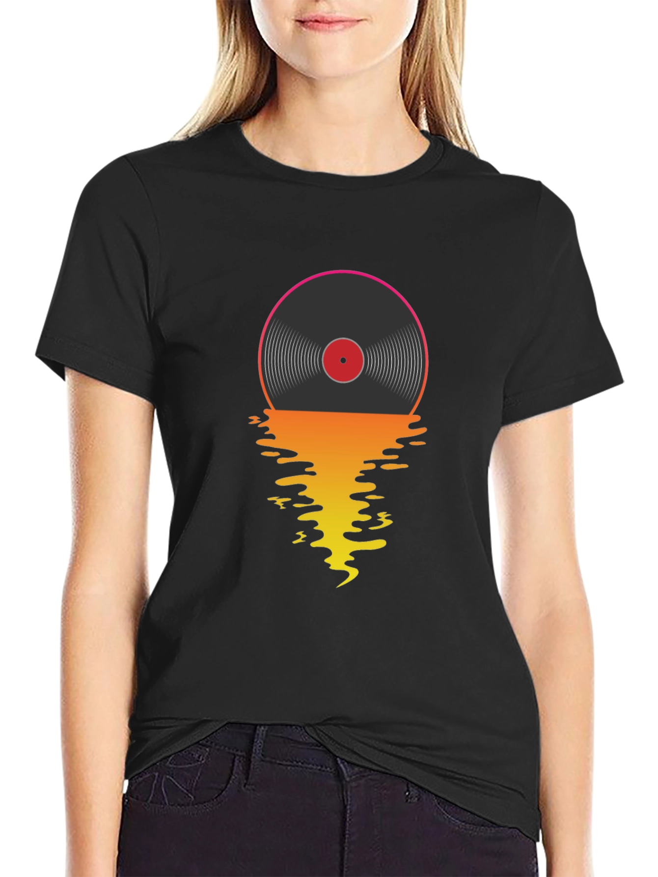 Retro Vinyl Record Sunset Graphic T-Shirt