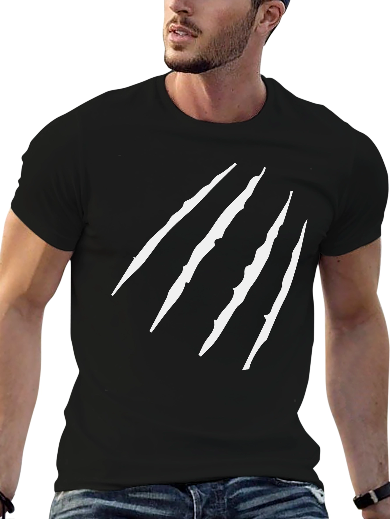 Black T-Shirt with White Scratch Design