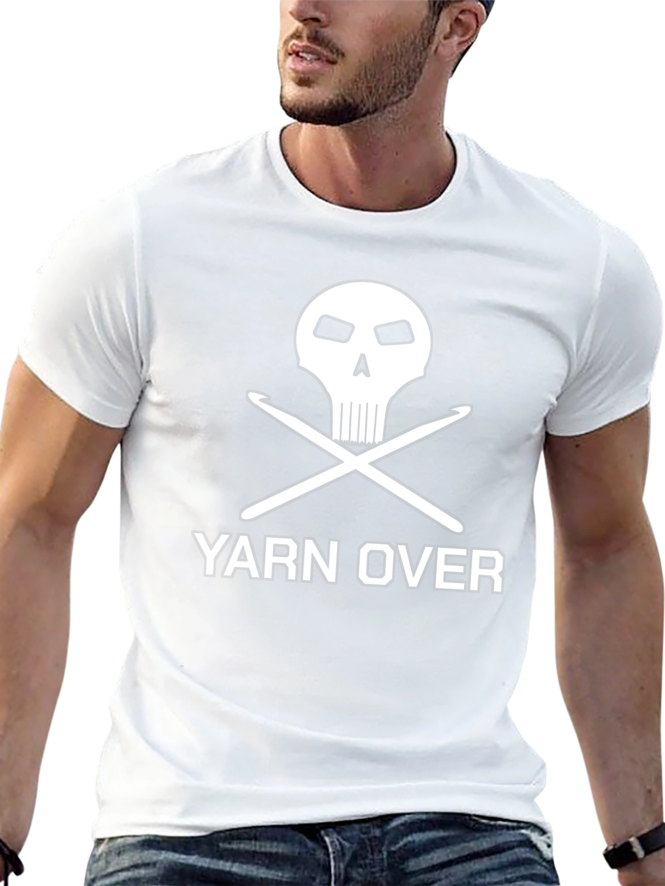 Yarn Over Crochet Skull Graphic Tee - Black