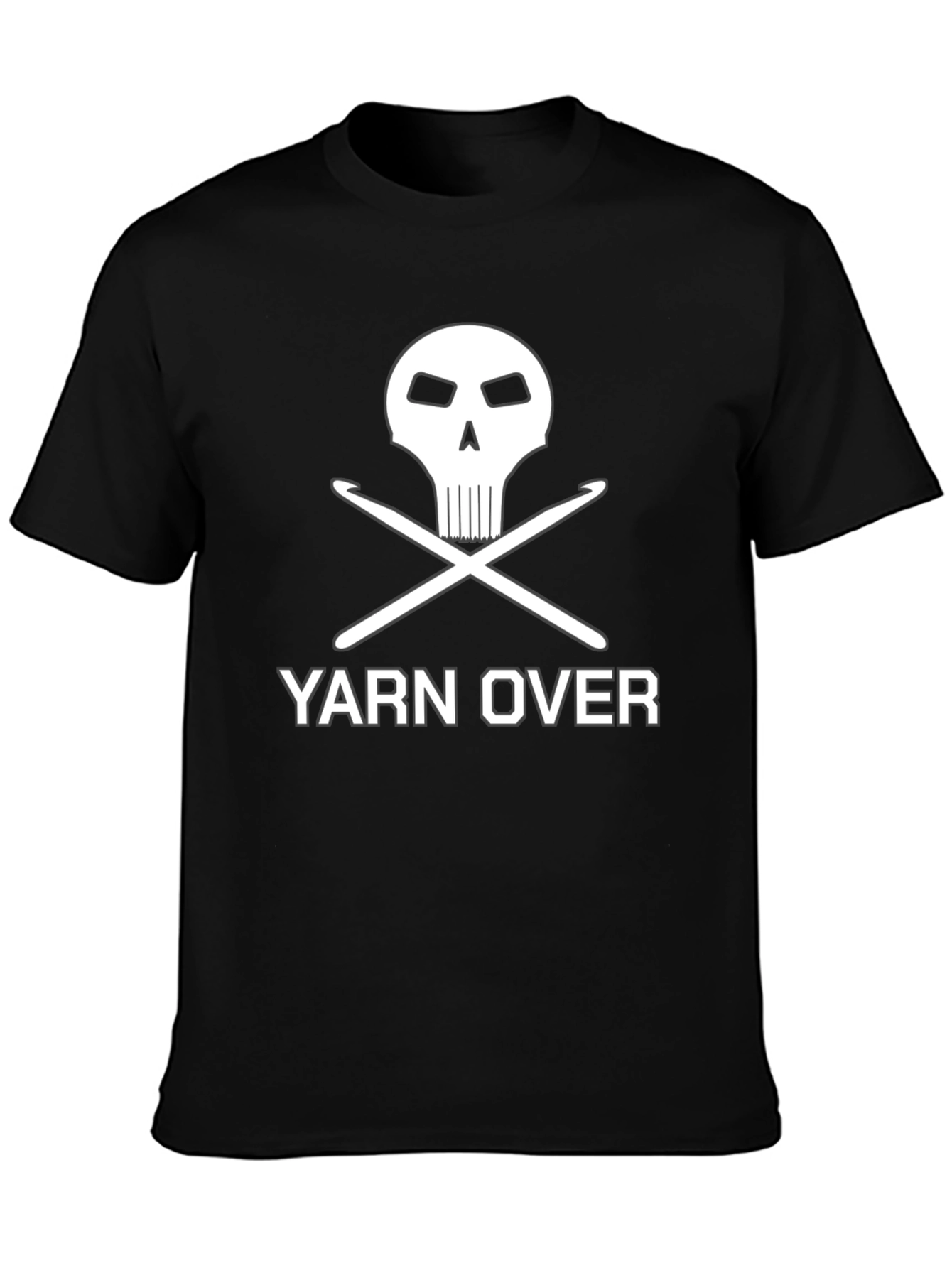 Yarn Over Crochet Skull Graphic Tee - Black