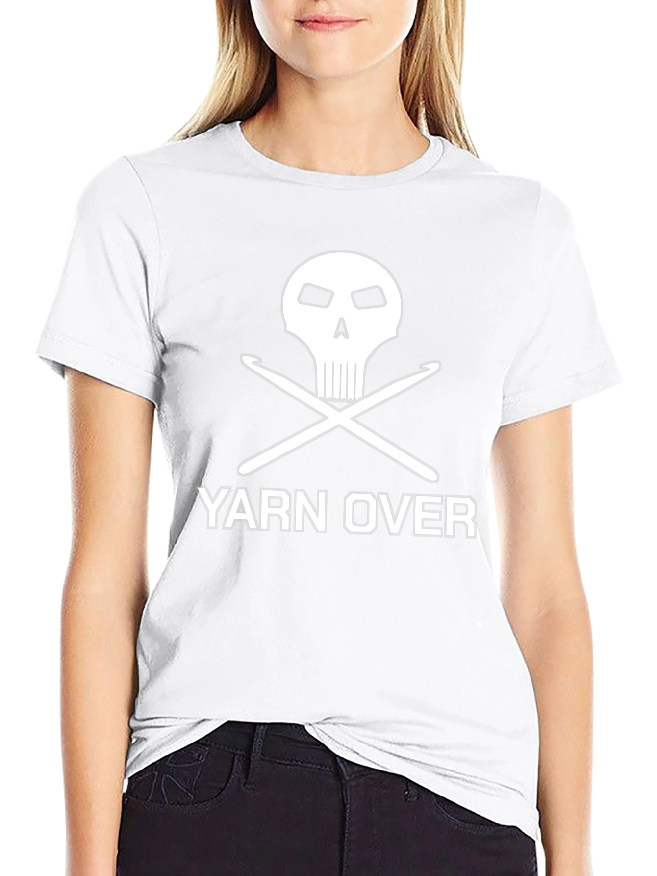 Yarn Over Crochet Skull Graphic Tee - Black