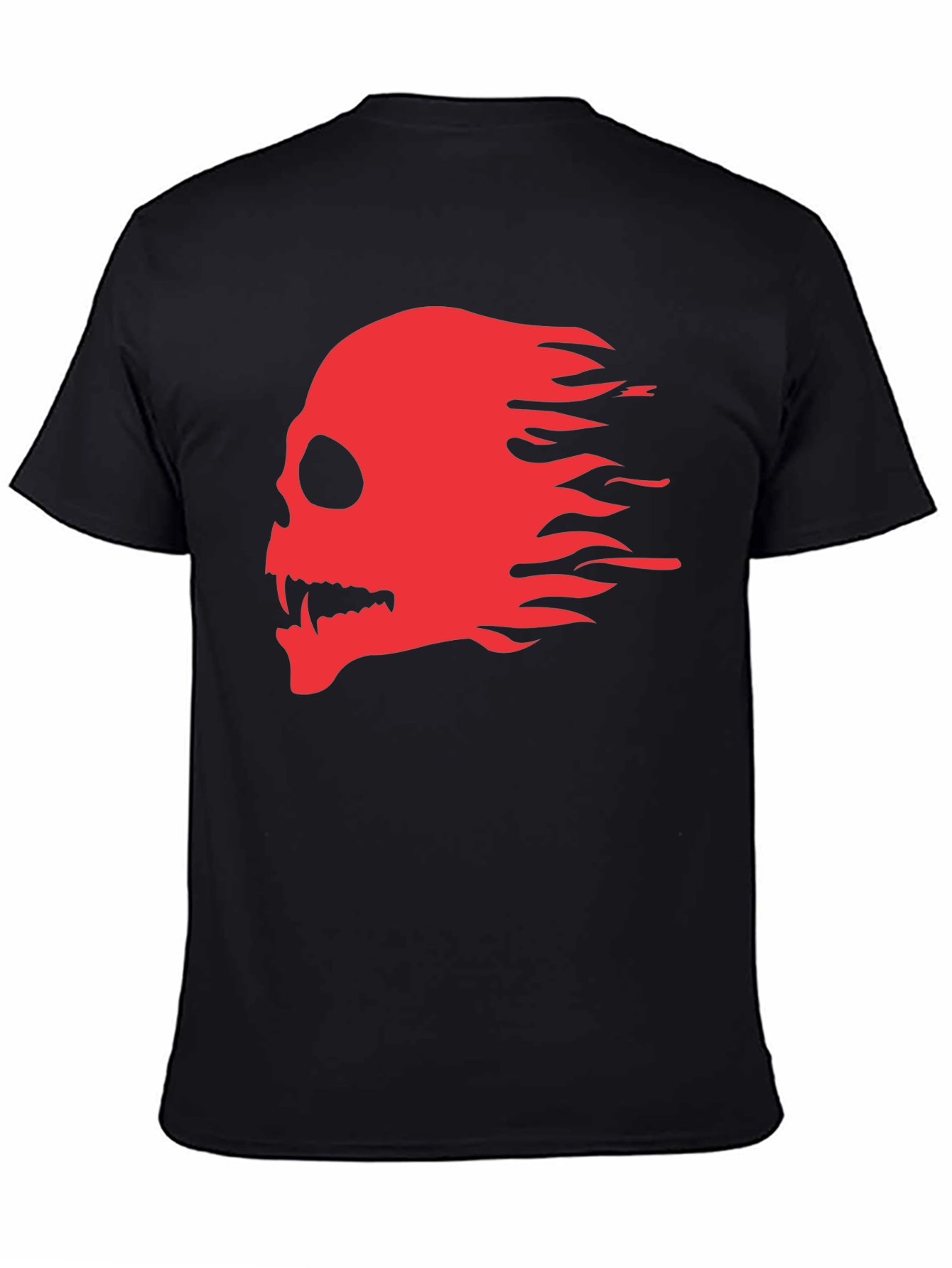 Black T-Shirt with Red Flaming Skull Graphic