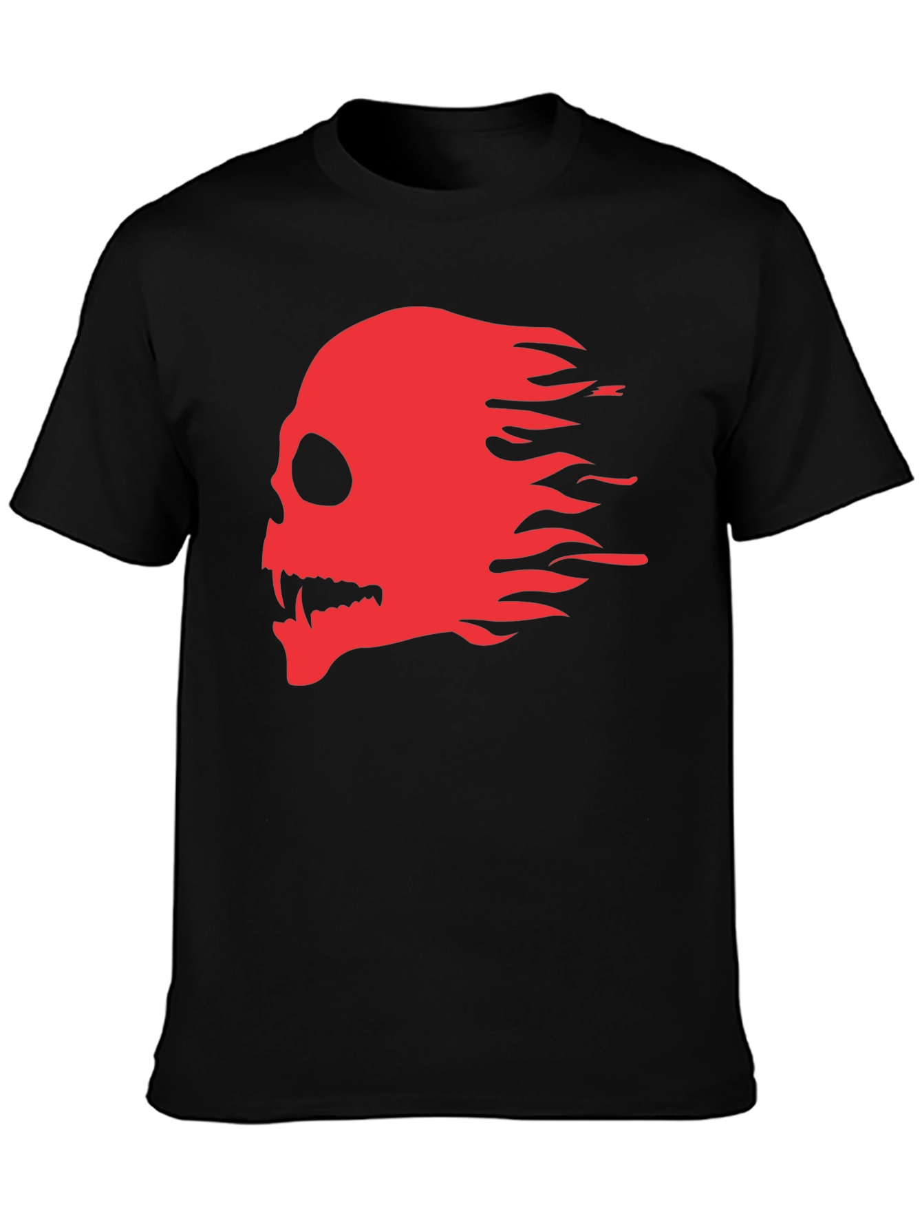 Black T-Shirt with Red Flaming Skull Graphic