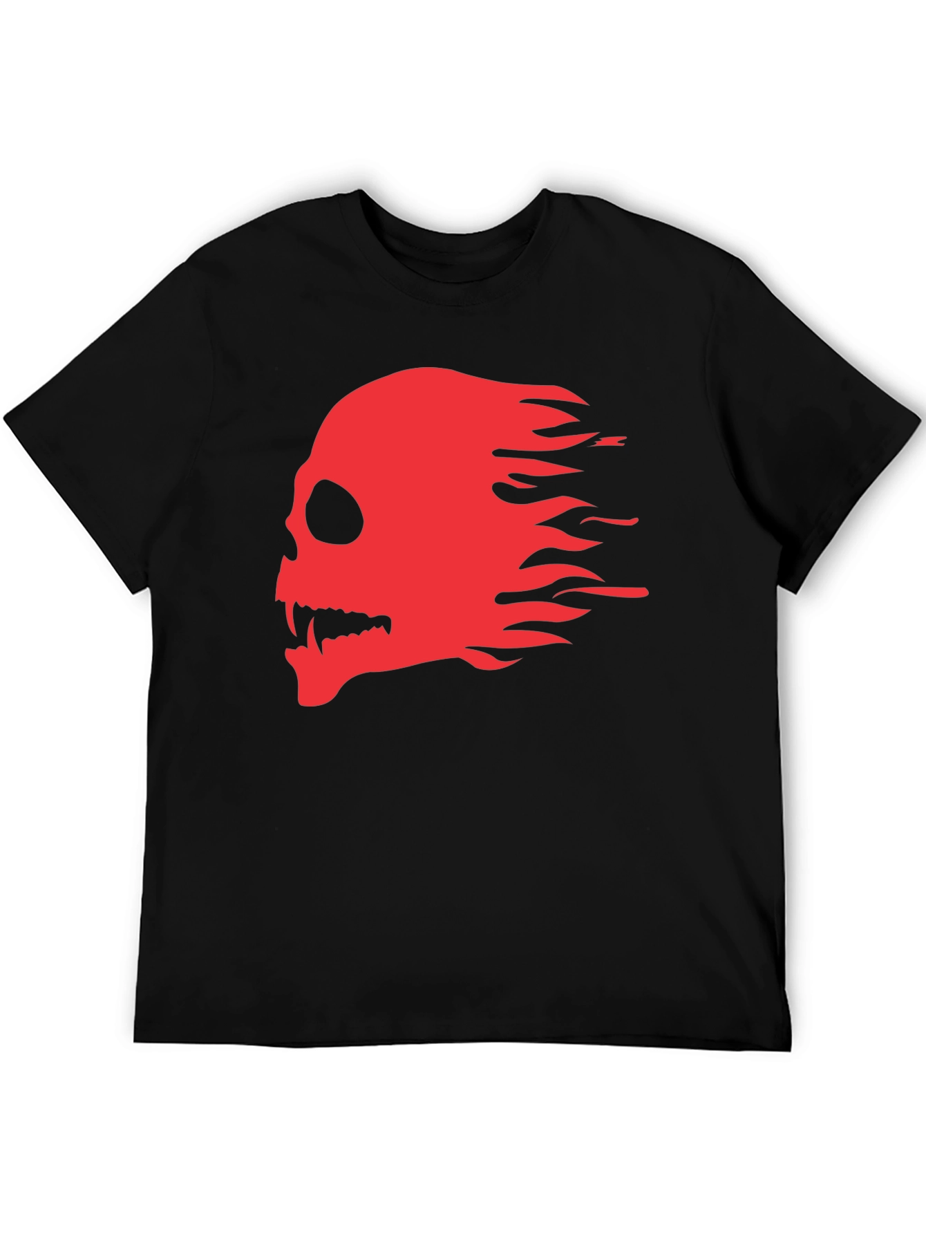 Black T-Shirt with Red Flaming Skull Graphic