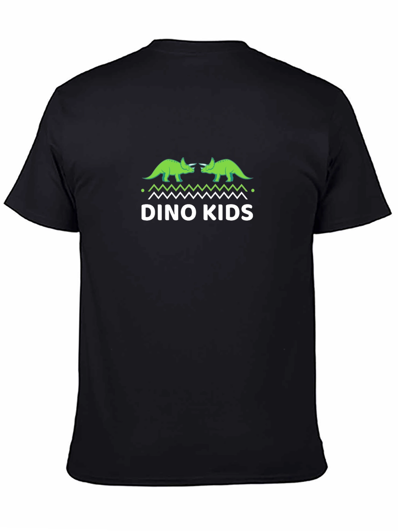 Dino Kids Black T-Shirt - Triceratops Design
