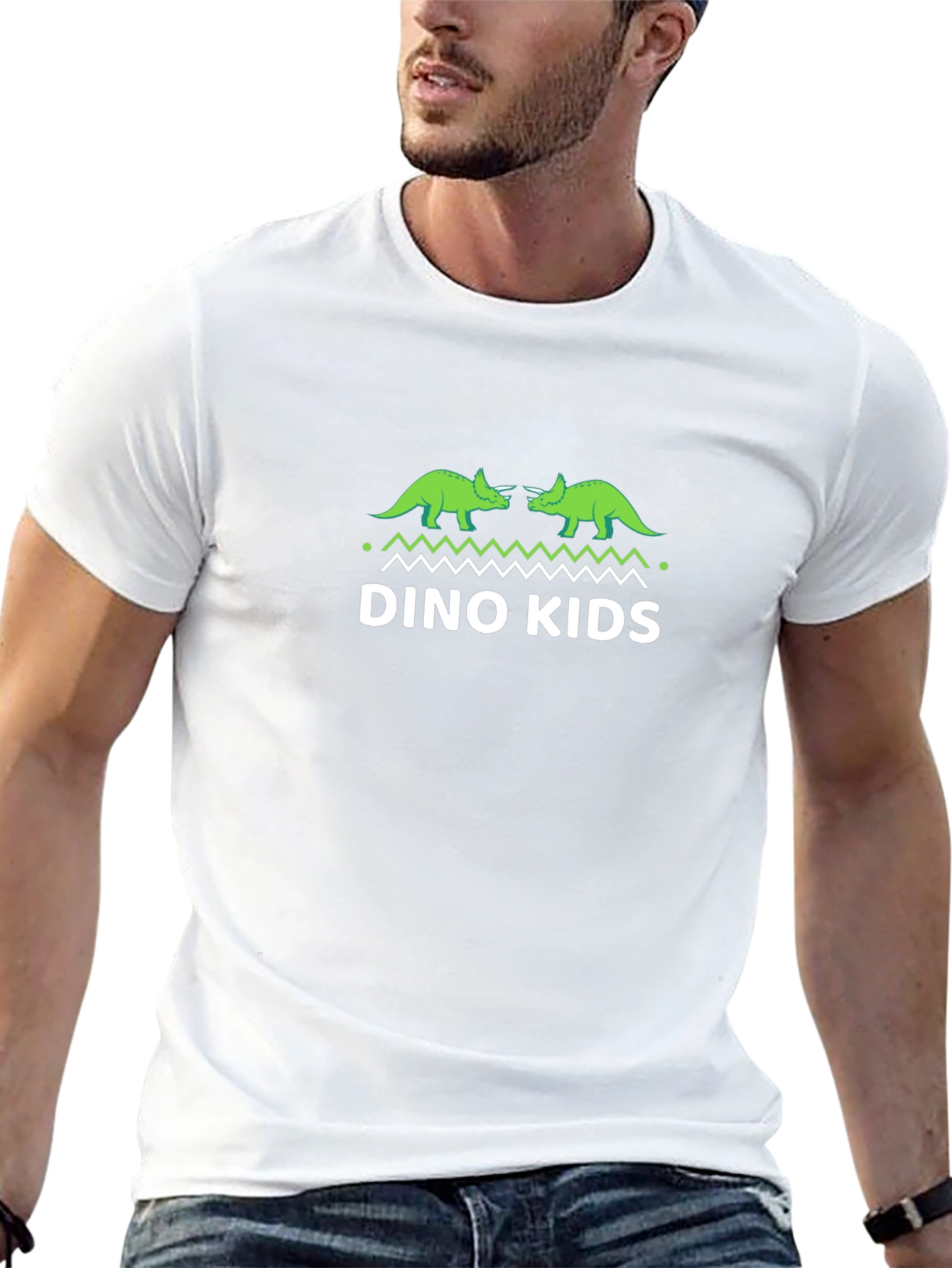 Dino Kids Black T-Shirt - Triceratops Design