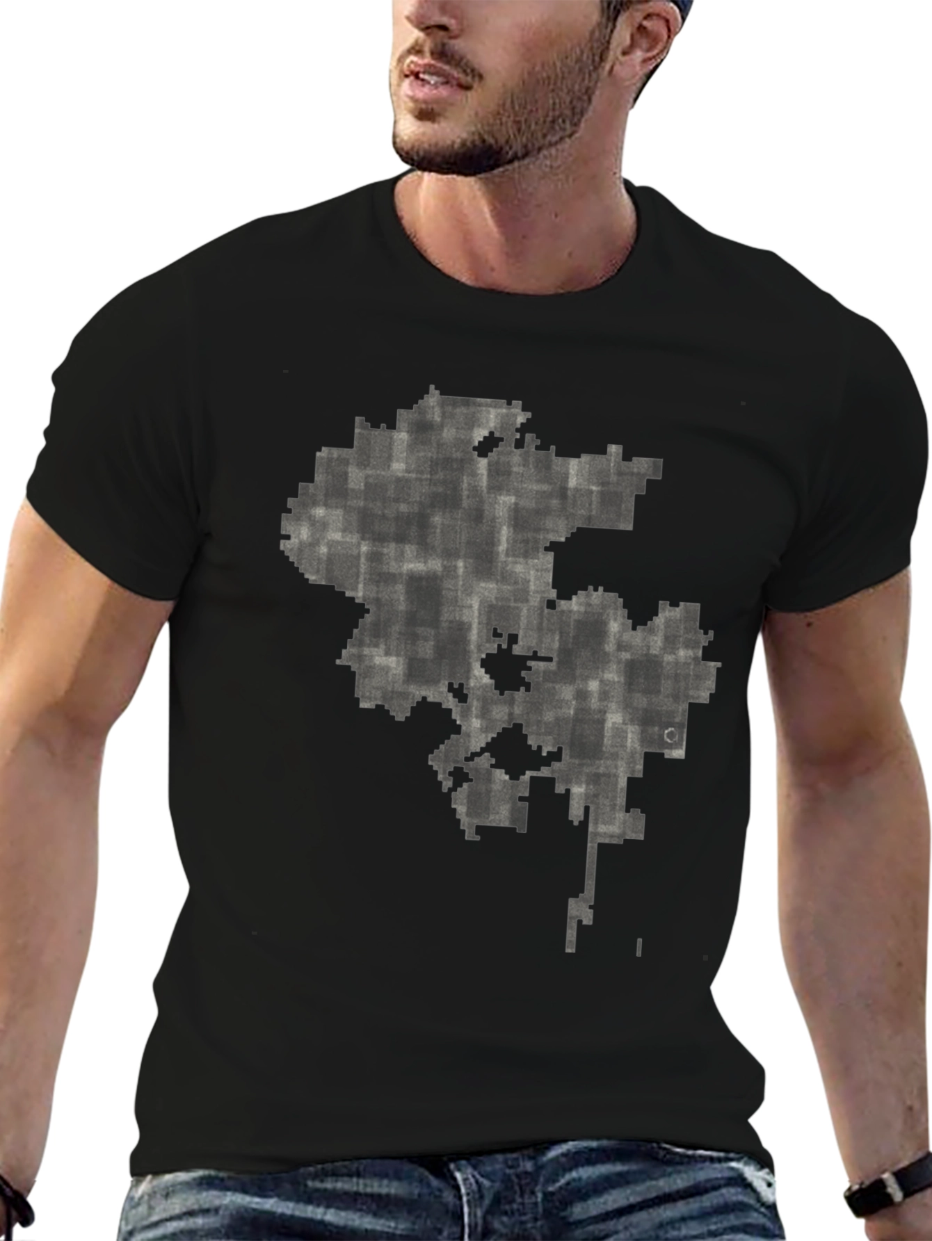 Abstract Pixel Map Graphic Tee - Black