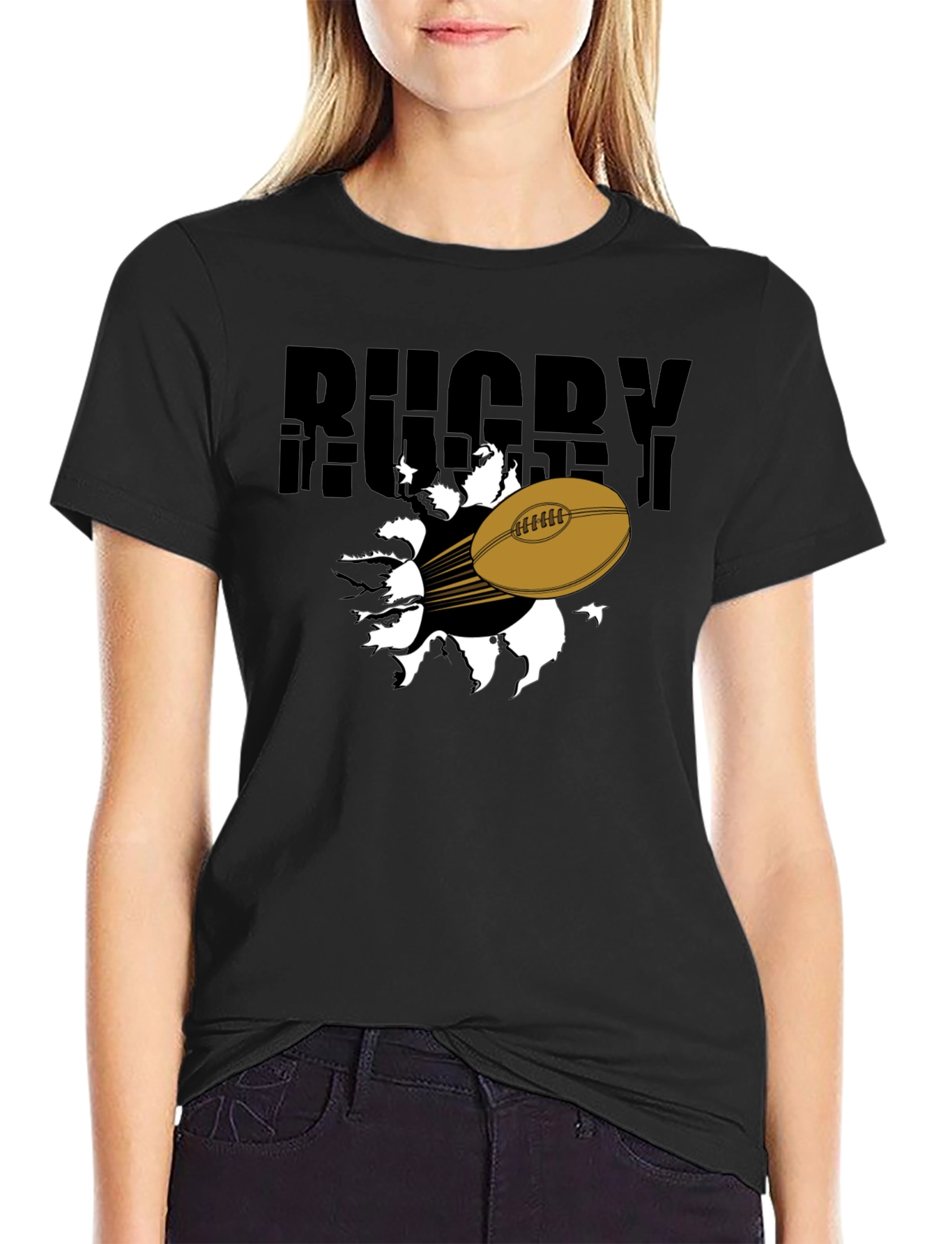 Rugby Ball Graphic T-Shirt - Black