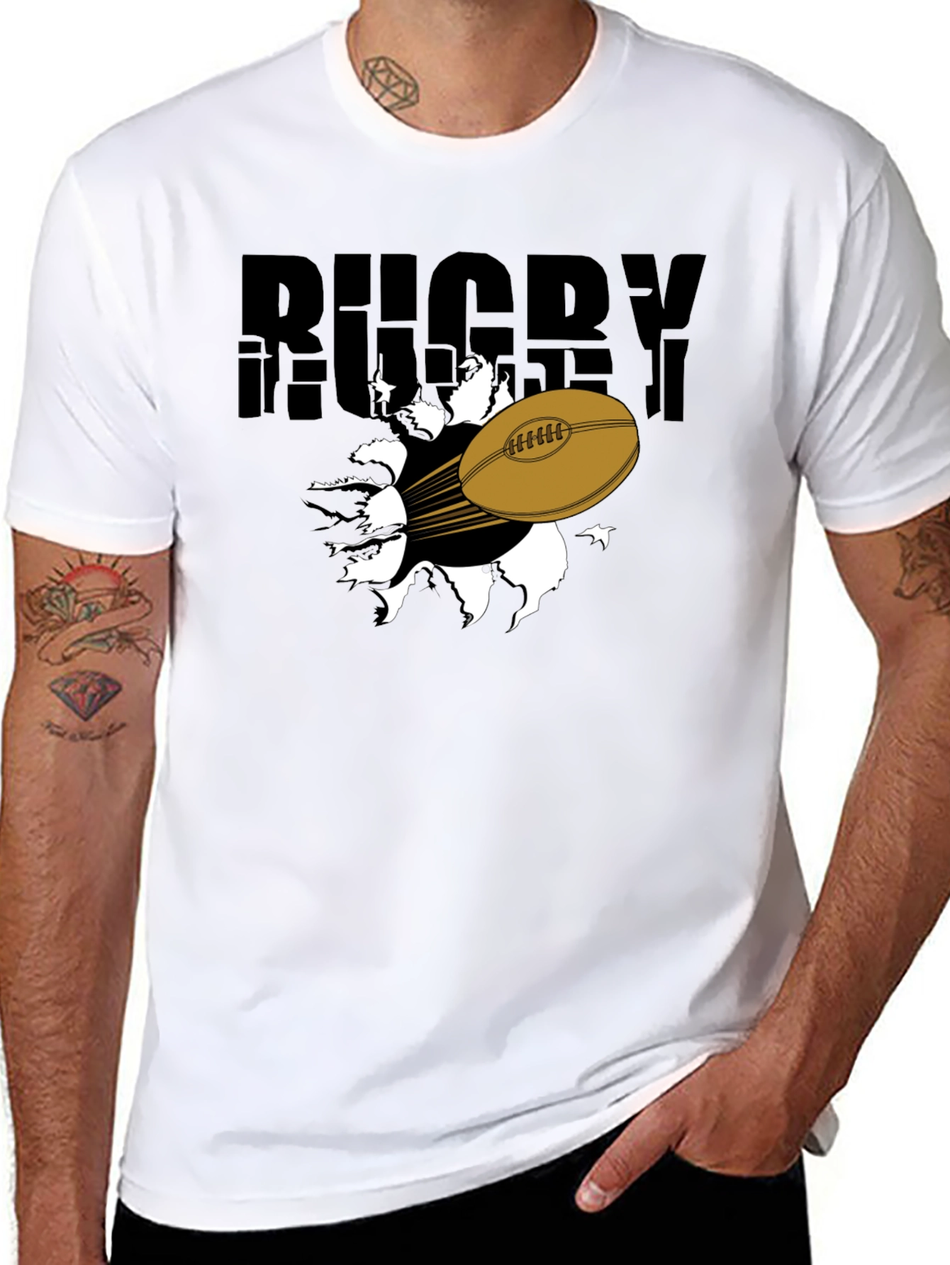 Rugby Ball Graphic T-Shirt - Black