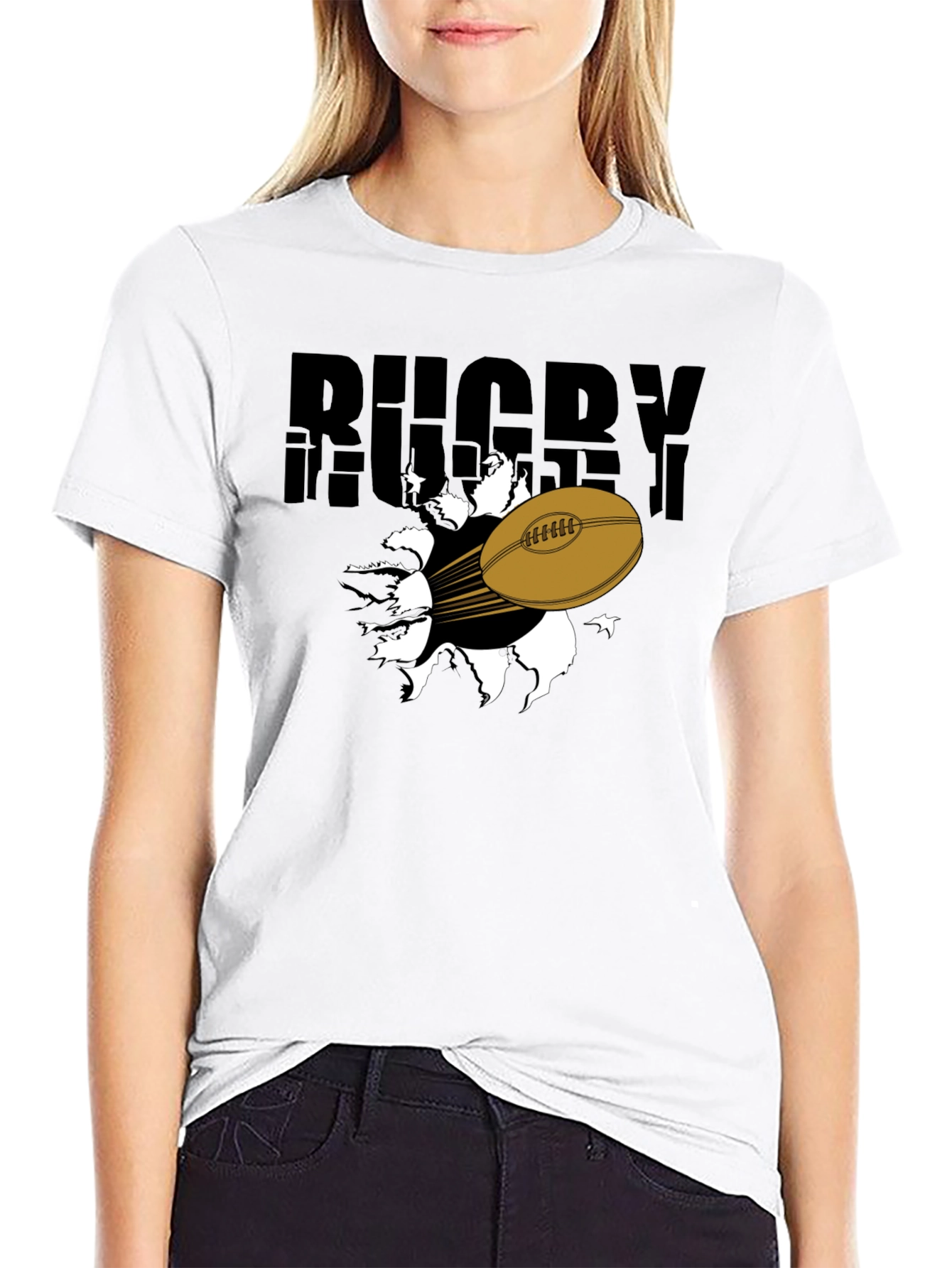 Rugby Ball Graphic T-Shirt - Black