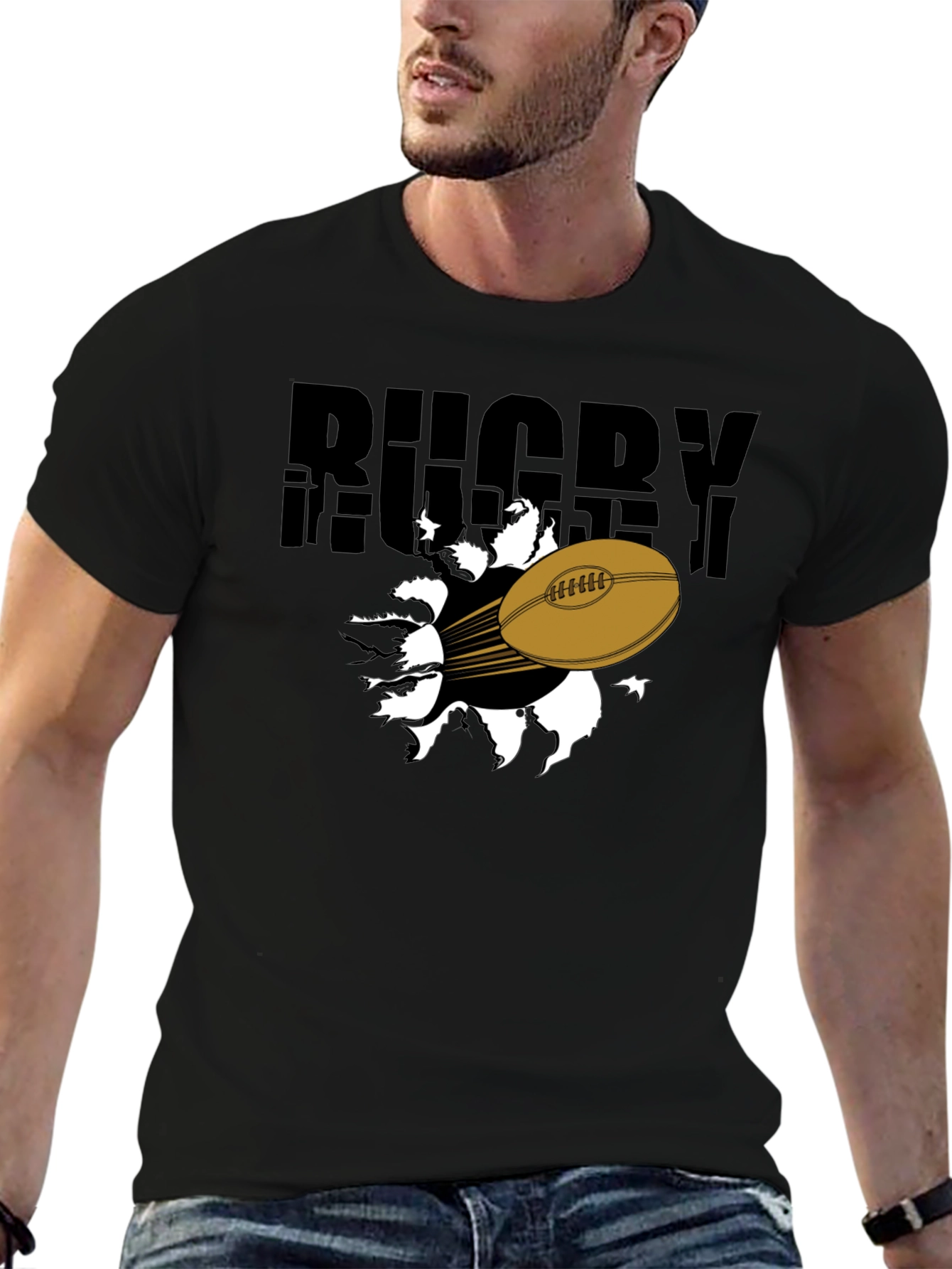 Rugby Ball Graphic T-Shirt - Black