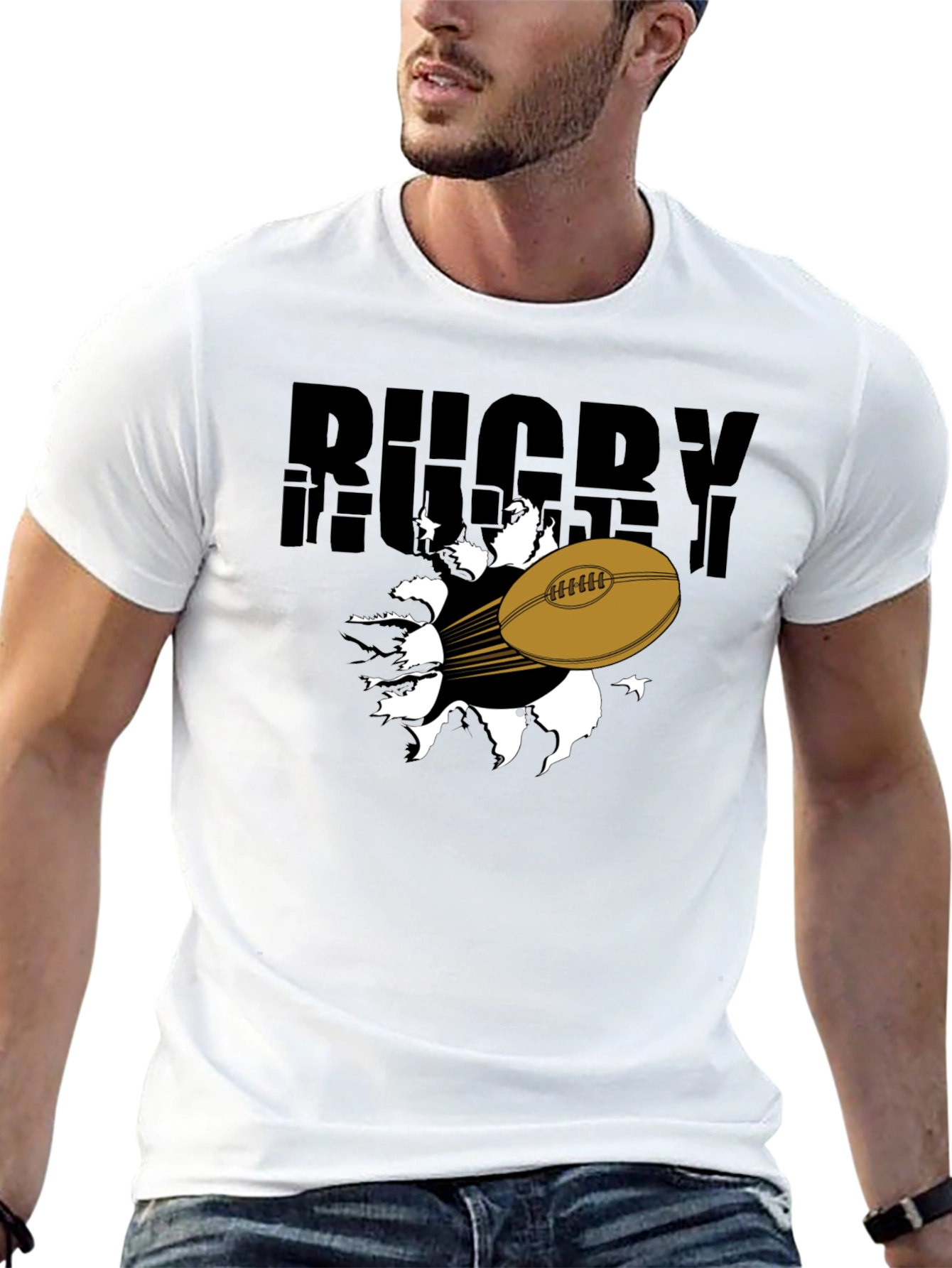 Rugby Ball Graphic T-Shirt - Black