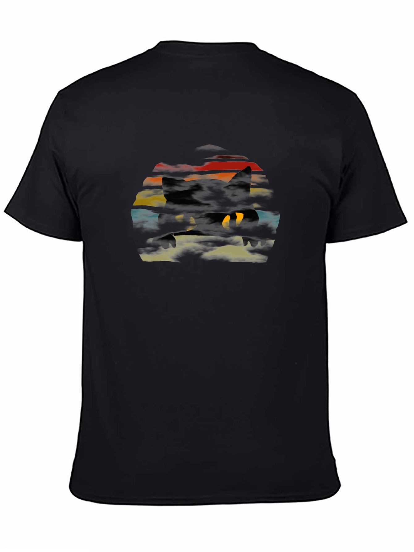 Retro Cat Silhouette T-Shirt - Black