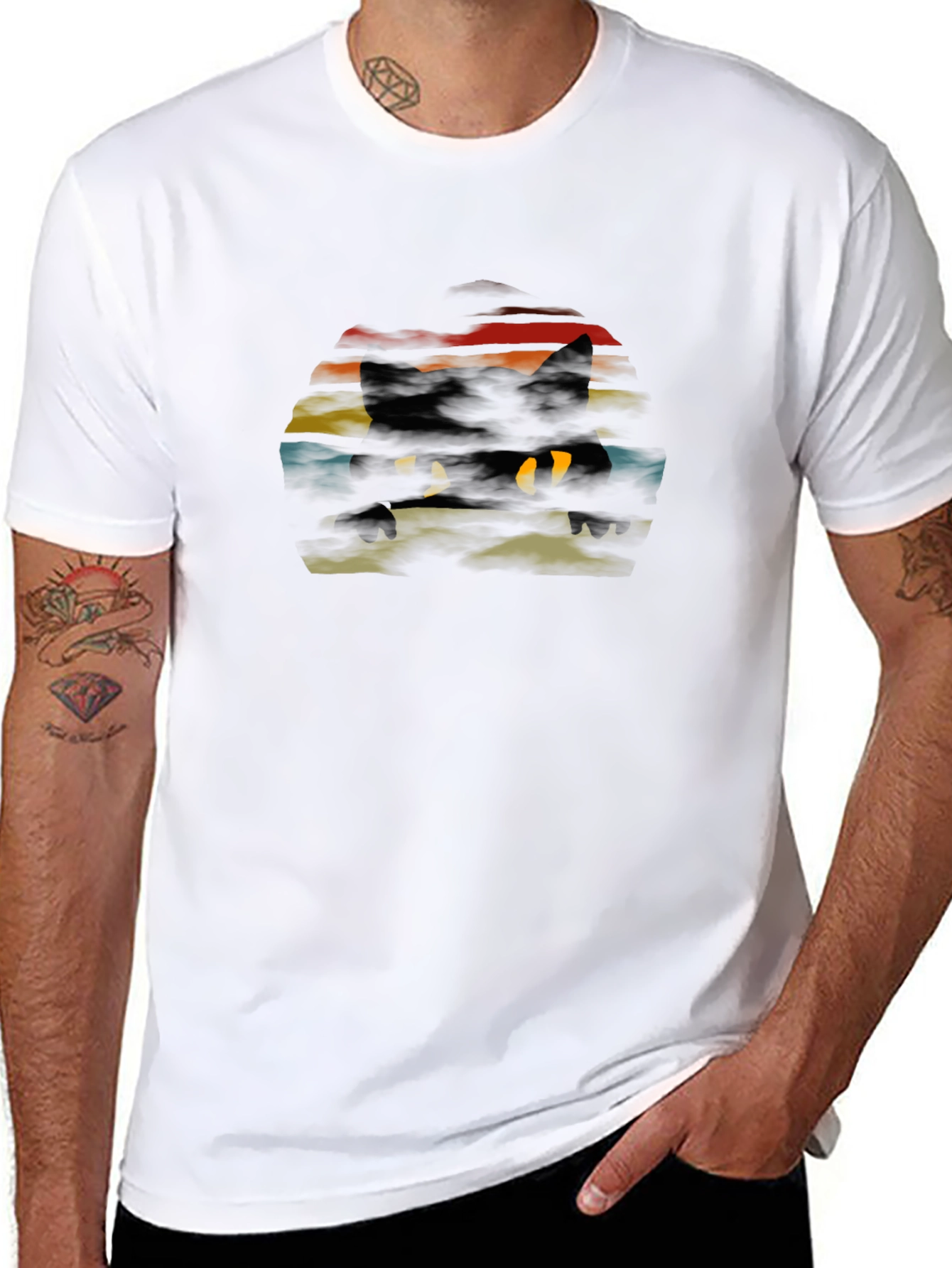 Retro Cat Silhouette T-Shirt - Black