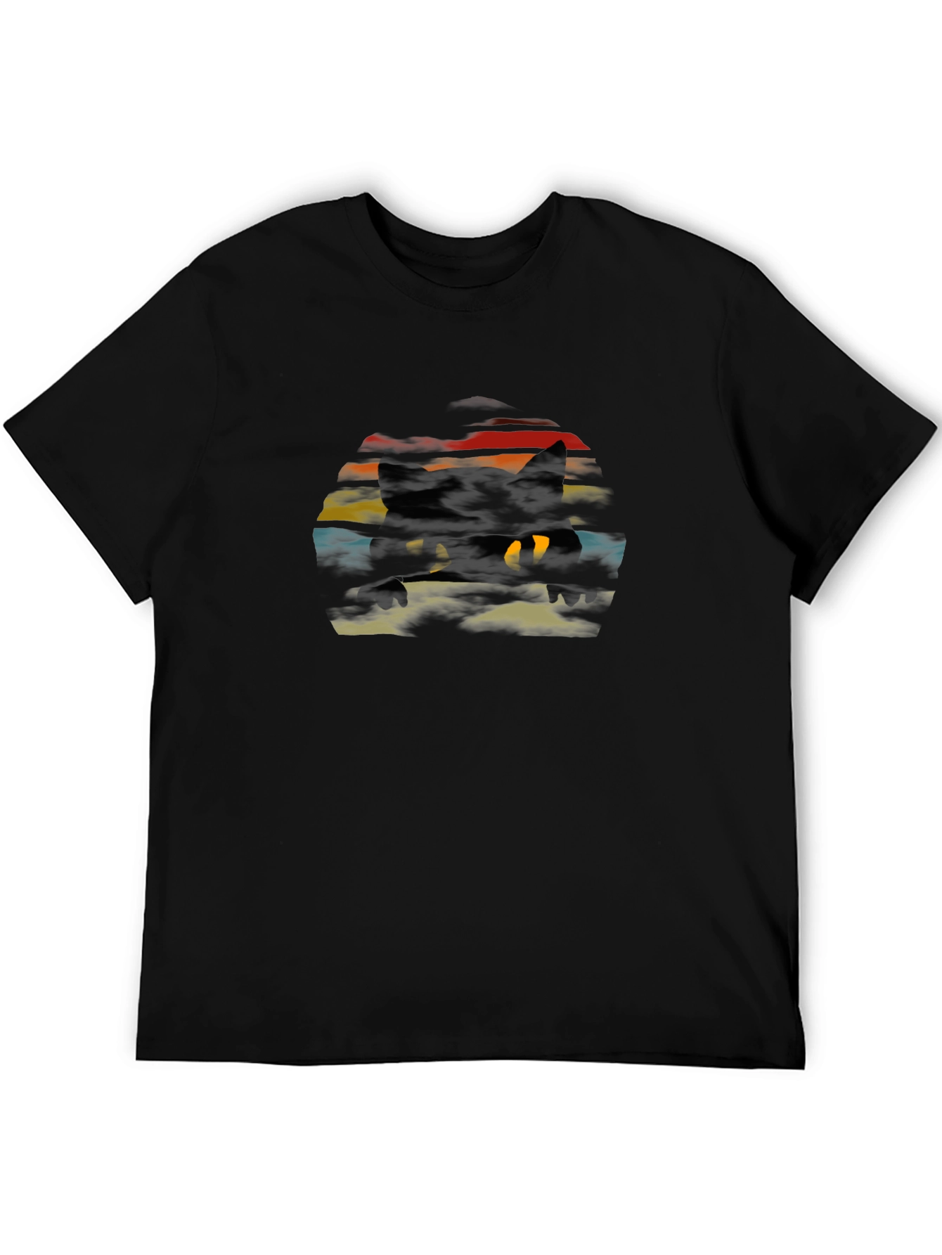 Retro Cat Silhouette T-Shirt - Black