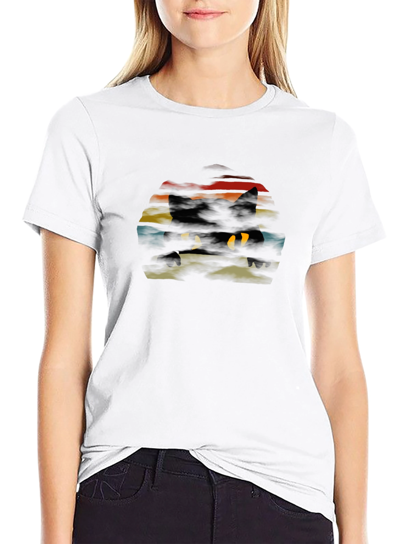 Retro Cat Silhouette T-Shirt - Black