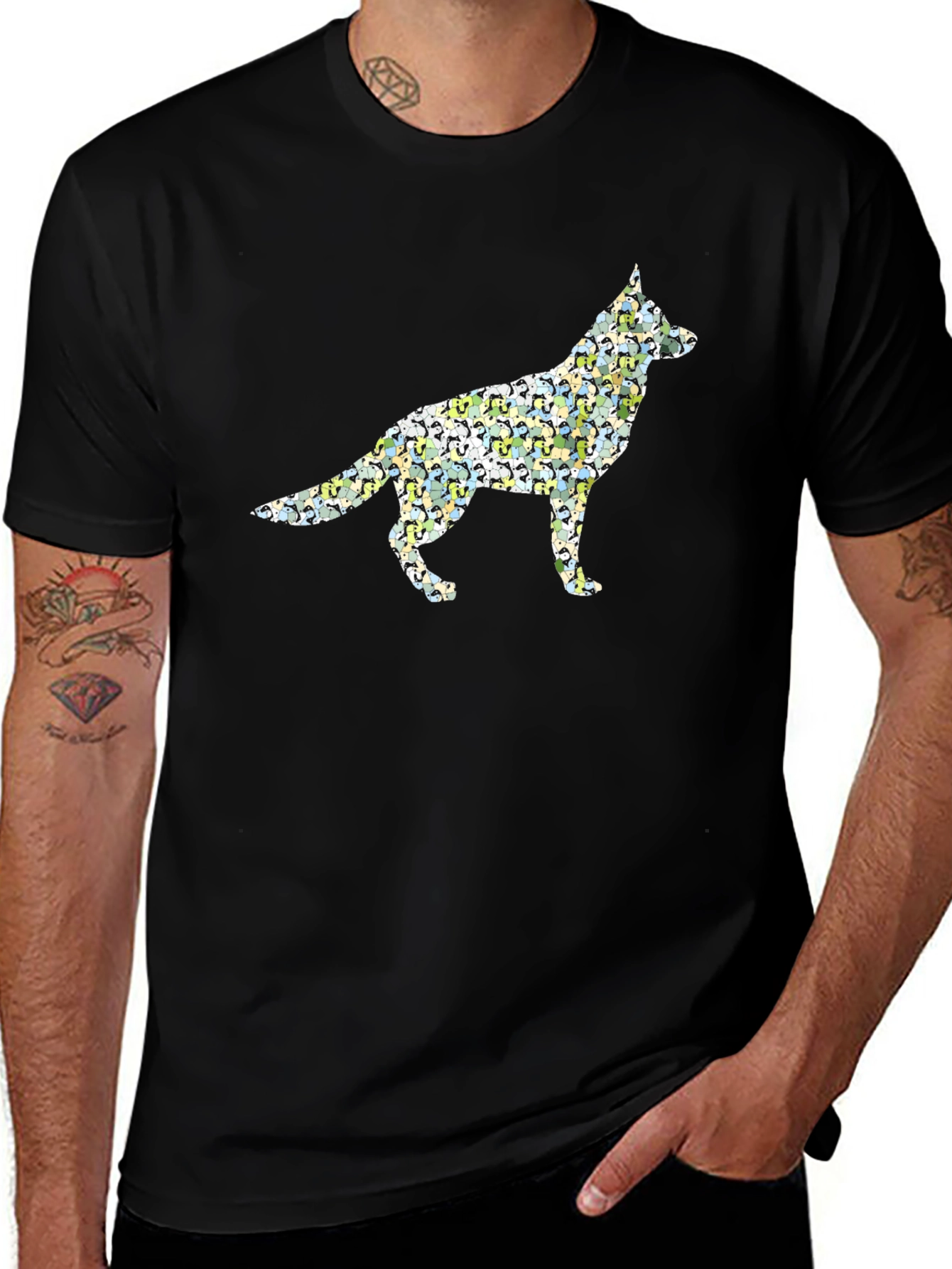 Dog Breed Silhouette Mens Black T-Shirt