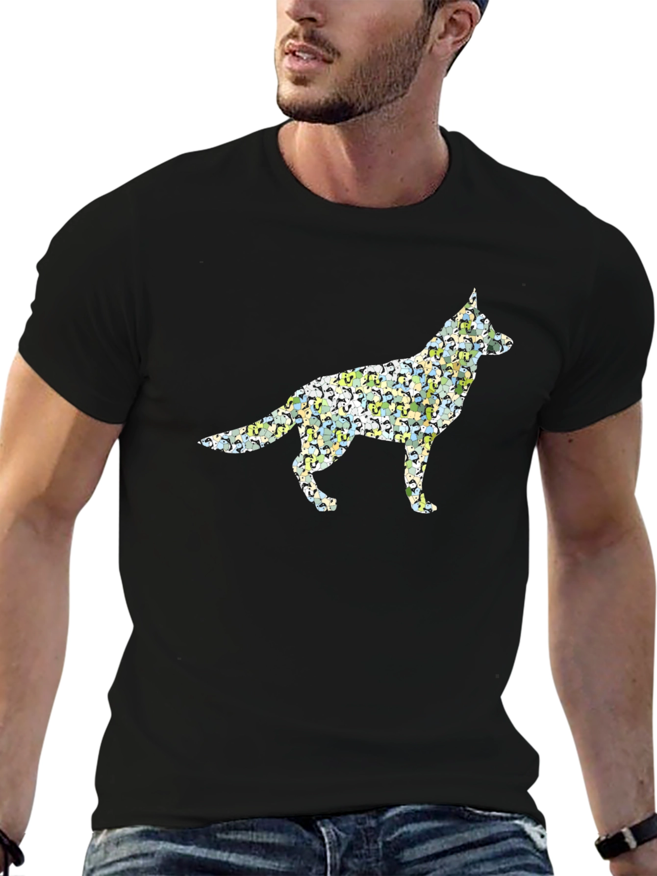 Dog Breed Silhouette Mens Black T-Shirt