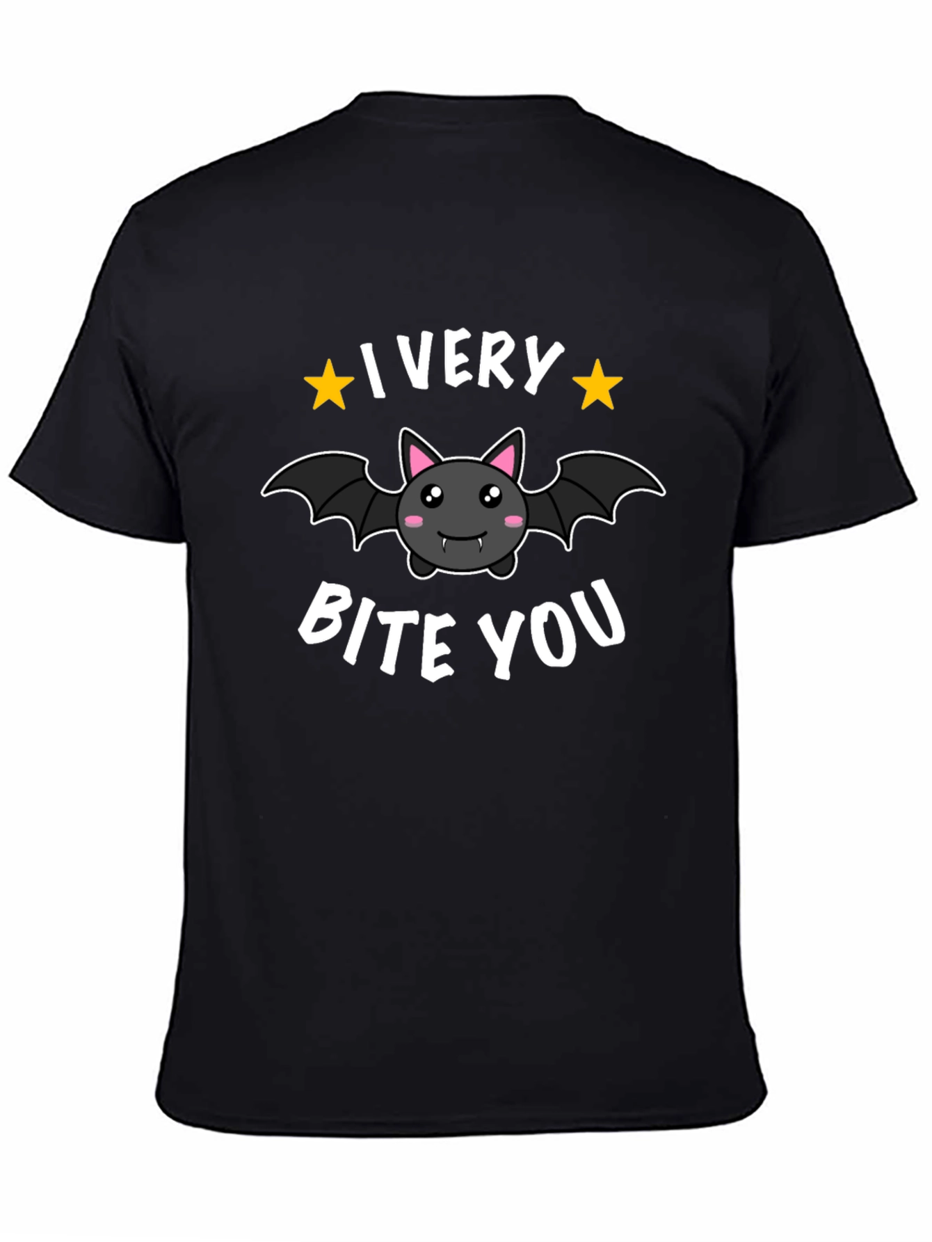 Cute Bat I Very Bite You Graphic Black T-Shirt